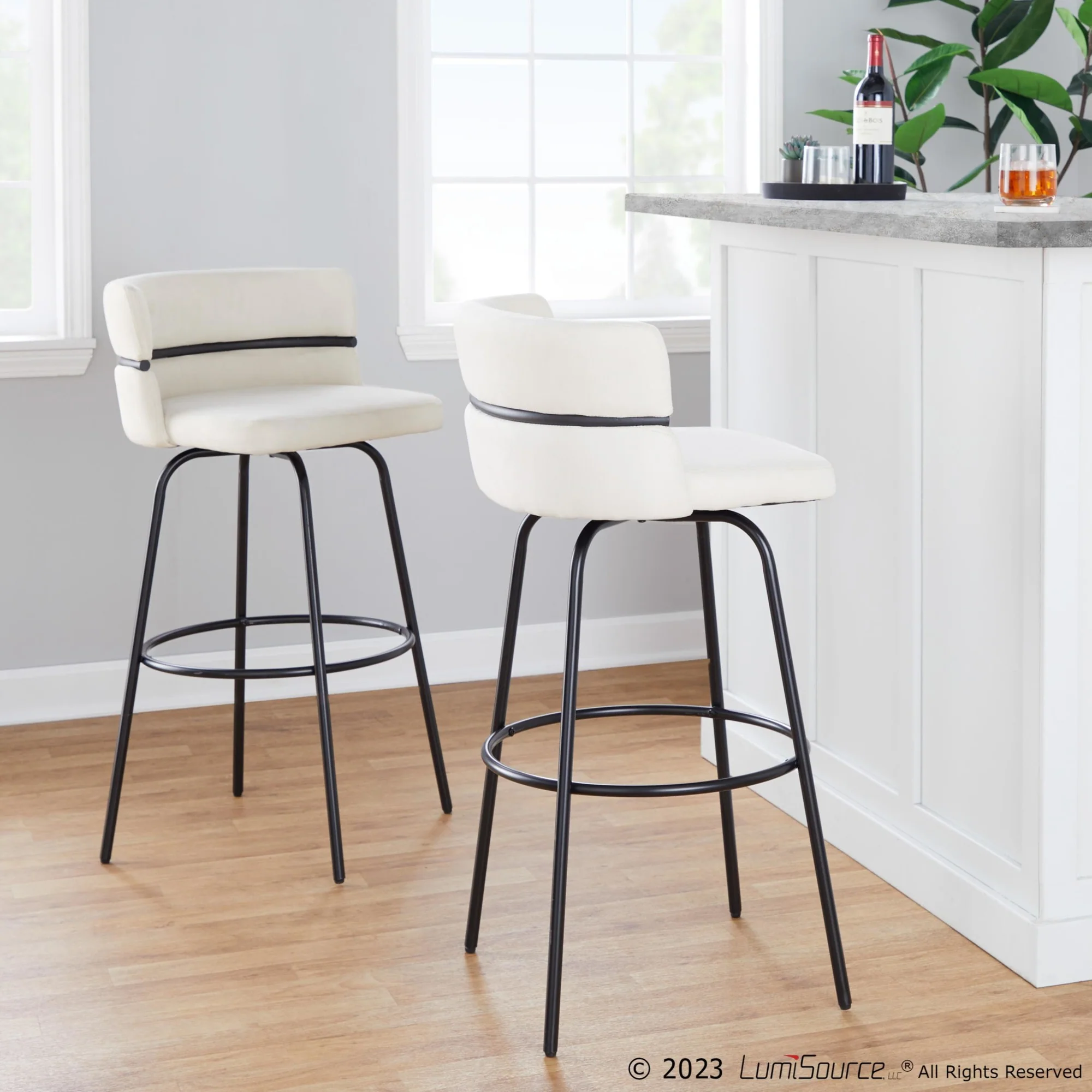 Cinch Claire 30" Fixed-Height Barstool - Set of 2 By LumiSource - B30-CINCH-CLARZQ2 BKBKCR2 - Image 2