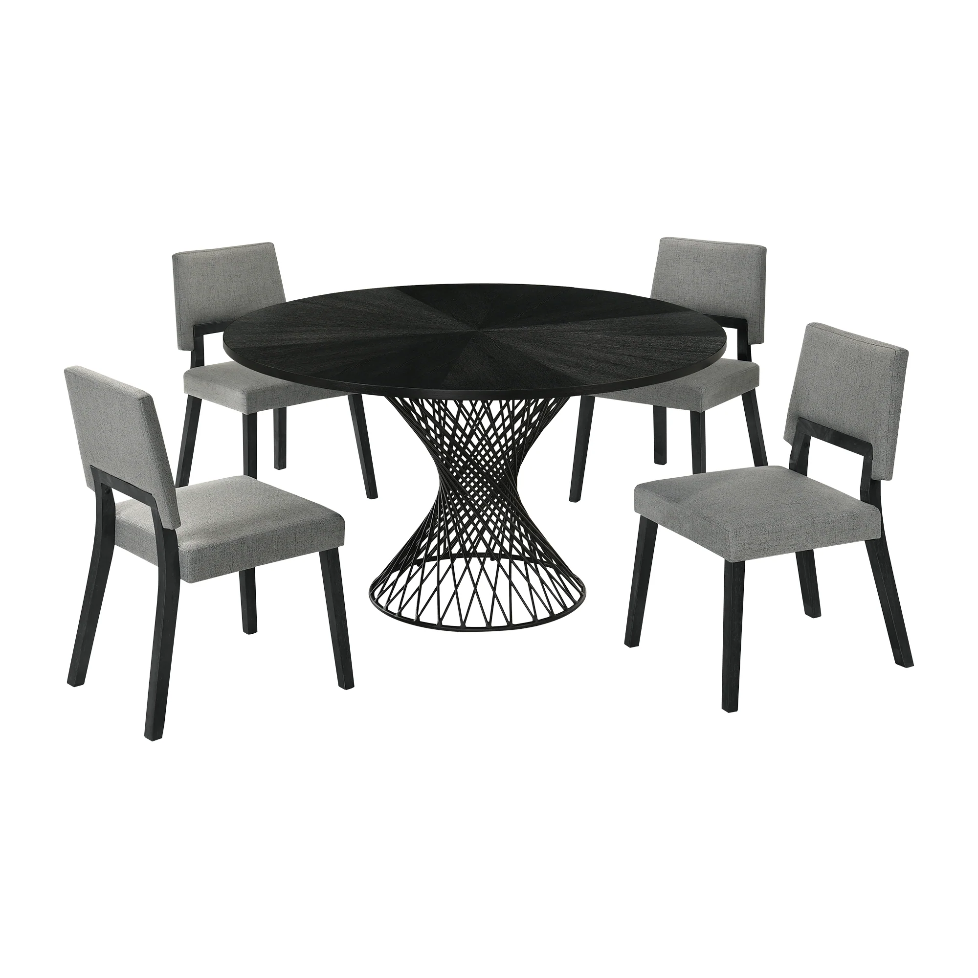 Cirque Channell 5 Piece Black Wood Dining Table Set with Charcoal Fabric By Armen Living - Image 2