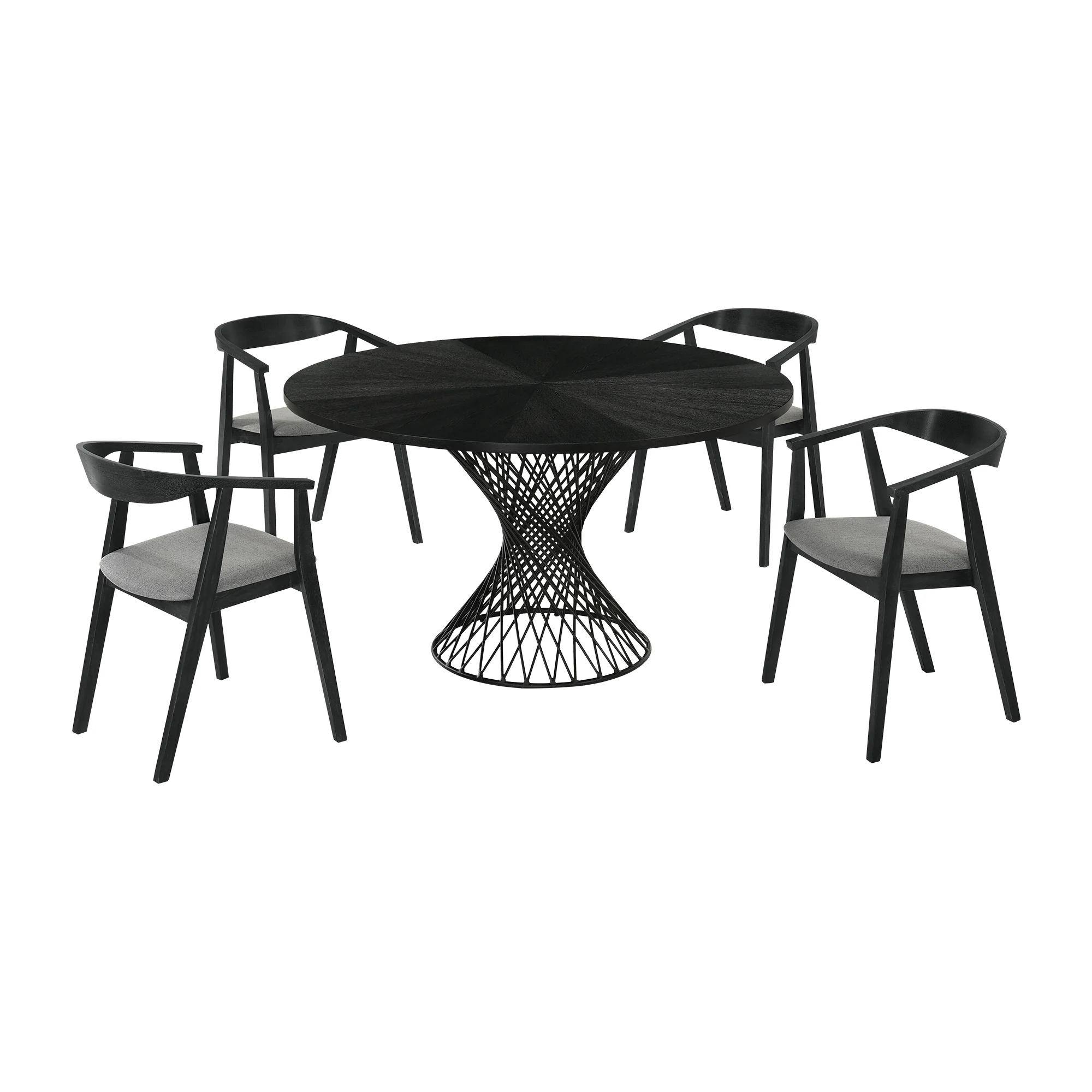 Cirque Santana 5 Piece Black Wood Dining Table Set with Charcoal Fabric By Armen Living - Image 2