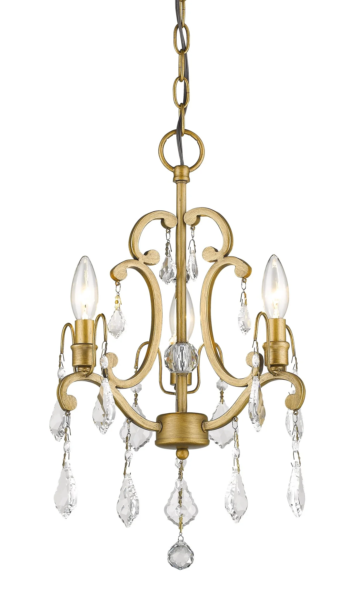 Claire 3-Light Antique Gold Convertible Mini Chandelierto Semi-Flush Mount With Crystal Accents By Homeroots - Image 2