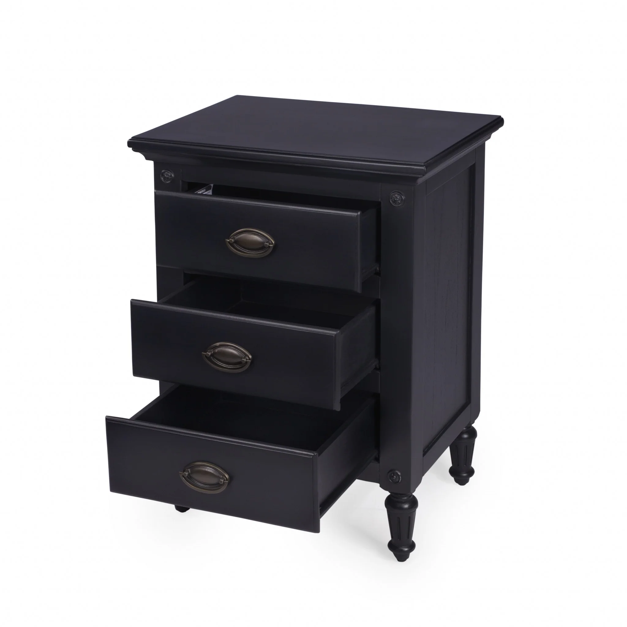 Classic Black 3 Drawer Nightstand By Homeroots - Image 3
