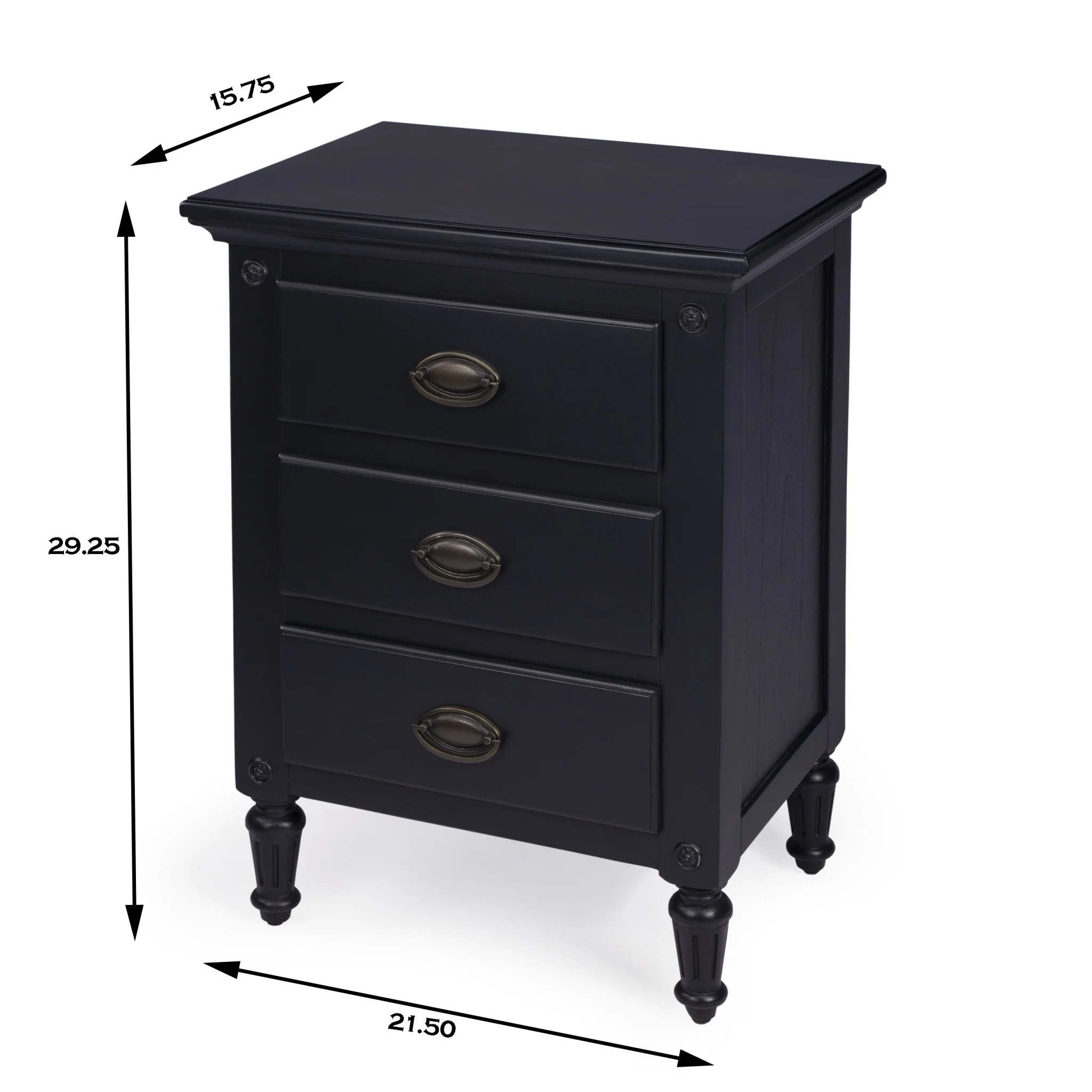 Classic Black 3 Drawer Nightstand By Homeroots - Image 5