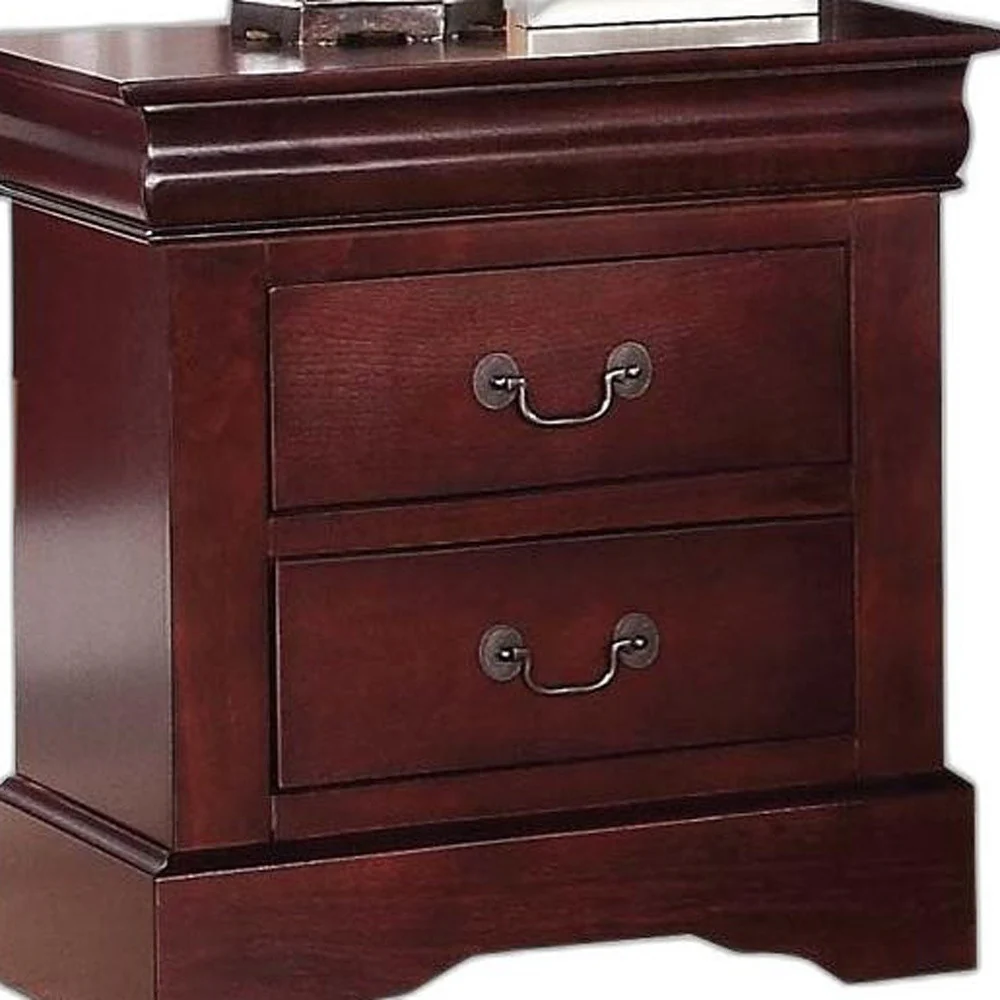 Classic Cherry Finish 2 Drawer Wooden Nightstand By Homeroots - Image 3