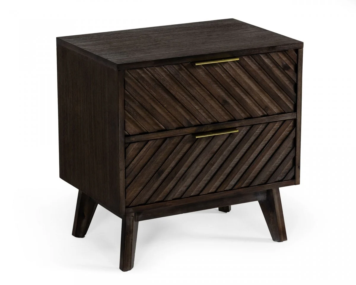 Classic Chevron Dark Brown Nightstand With Two Drawers By Homeroots - Image 2