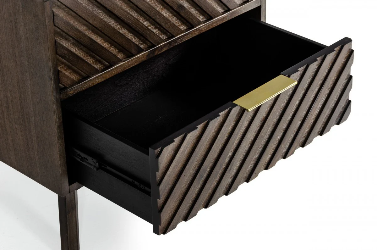 Classic Chevron Dark Brown Nightstand With Two Drawers By Homeroots - Image 3