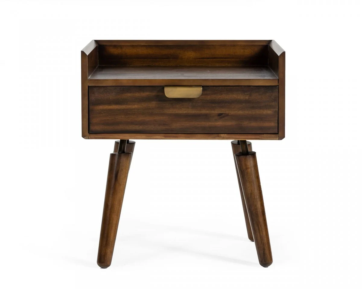 Classic Dark Walnut Acacia Wood Nightstand With Single Drawer By Homeroots - Image 2
