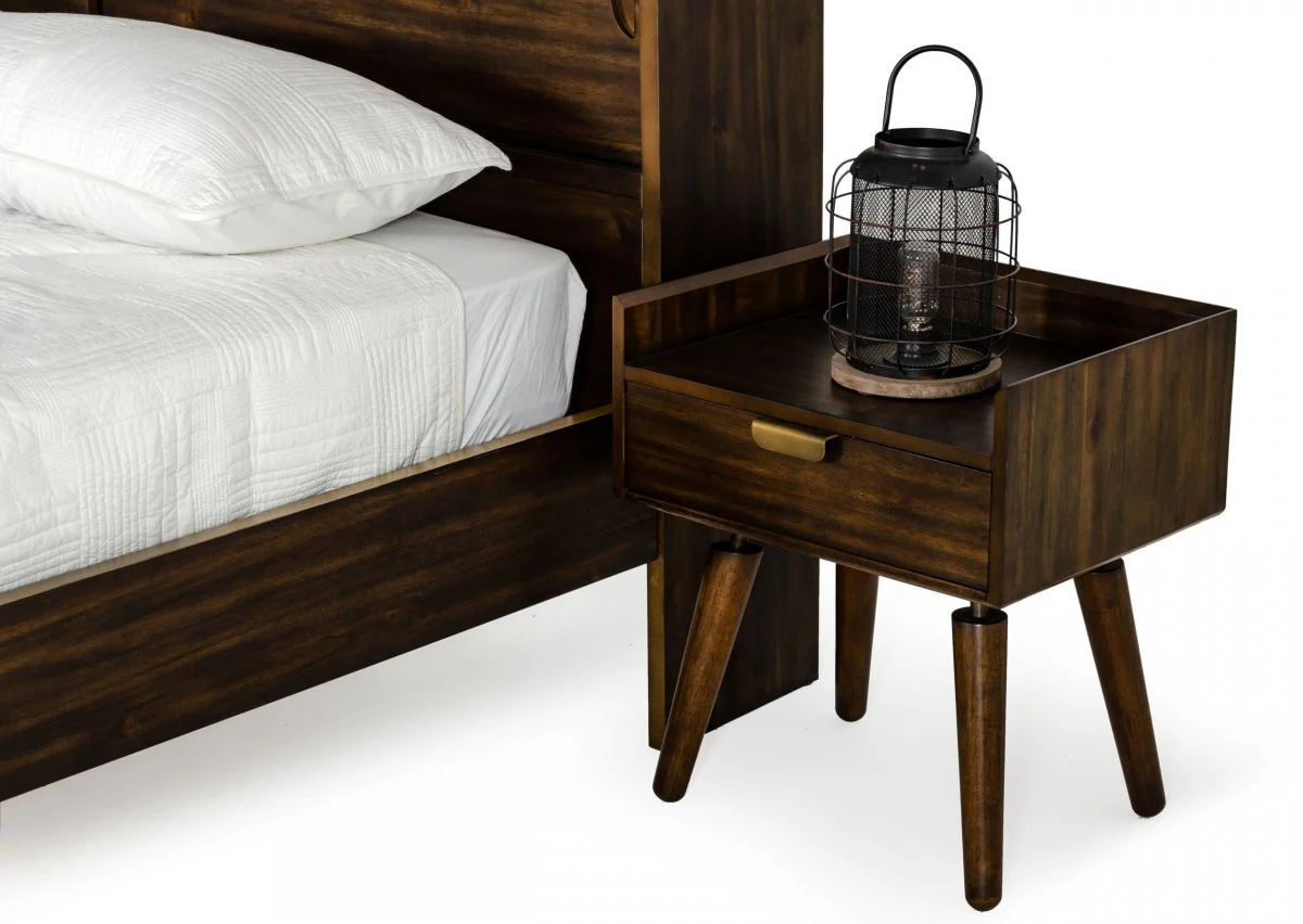 Classic Dark Walnut Acacia Wood Nightstand With Single Drawer By Homeroots - Image 3