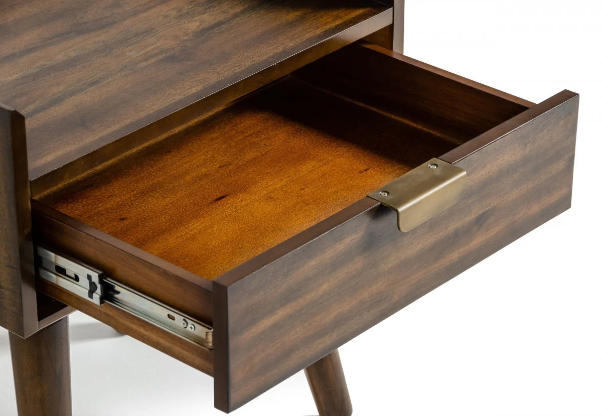 Classic Dark Walnut Acacia Wood Nightstand With Single Drawer By Homeroots - Image 4