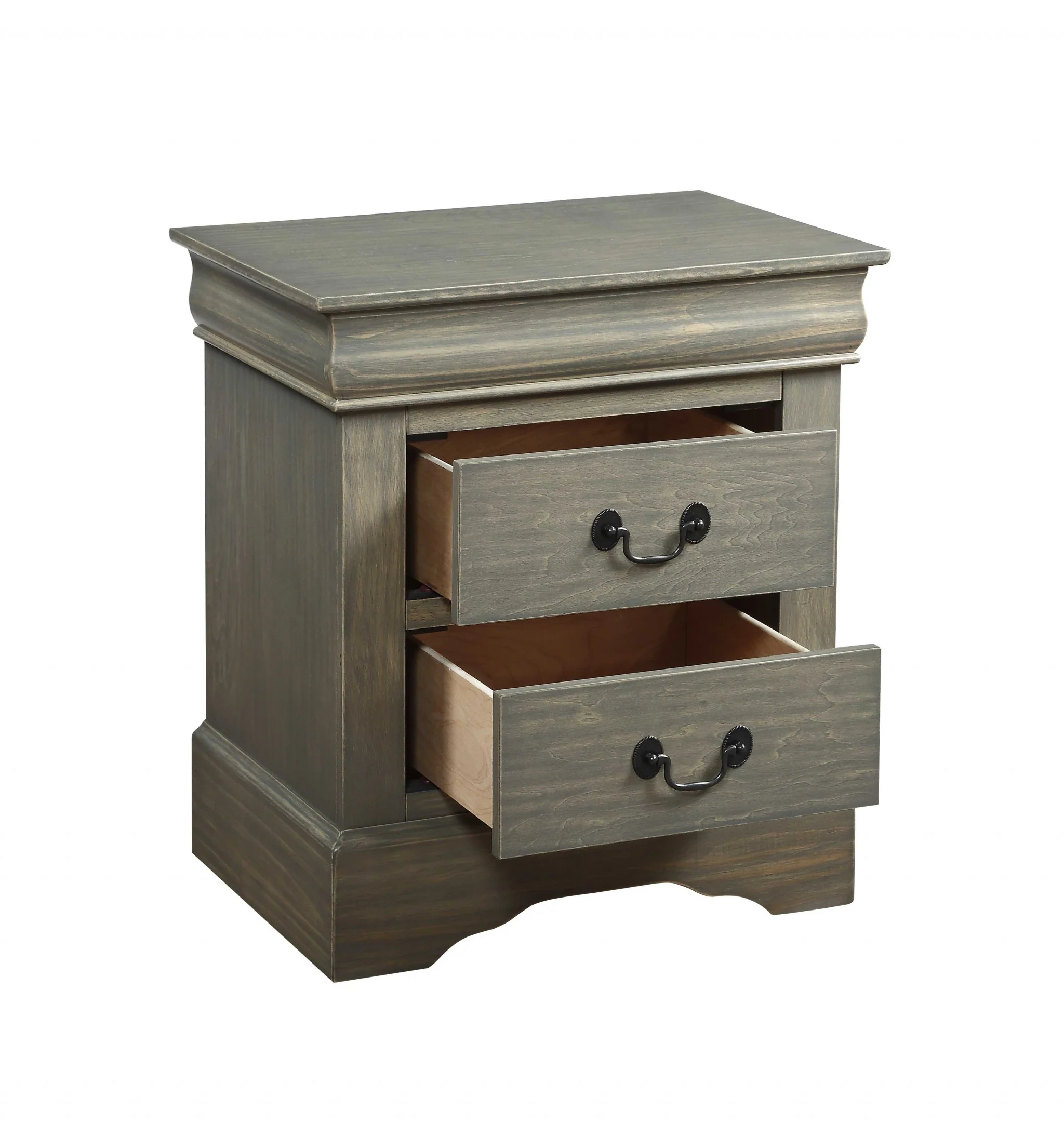 Classic Gray Wash Finish 2 Drawer Wooden Nightstand By Homeroots - Image 4