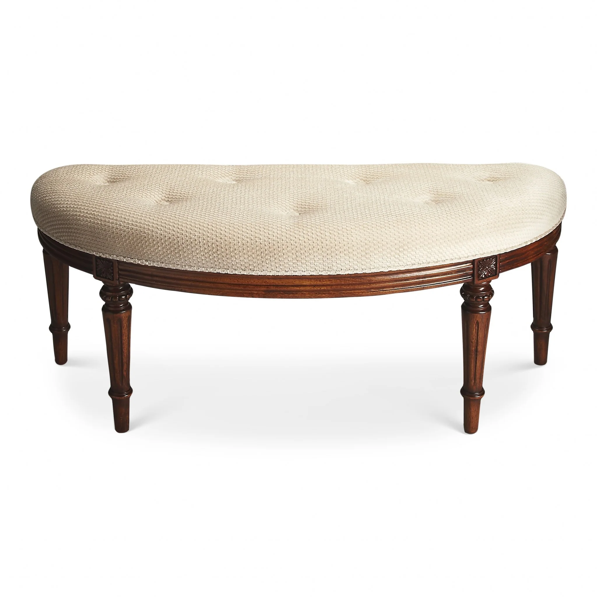 Classic Ivory and Golden Brown Crescent Shaped Bench By Homeroots - Image 2