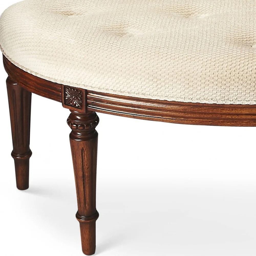 Classic Ivory and Golden Brown Crescent Shaped Bench By Homeroots - Image 3