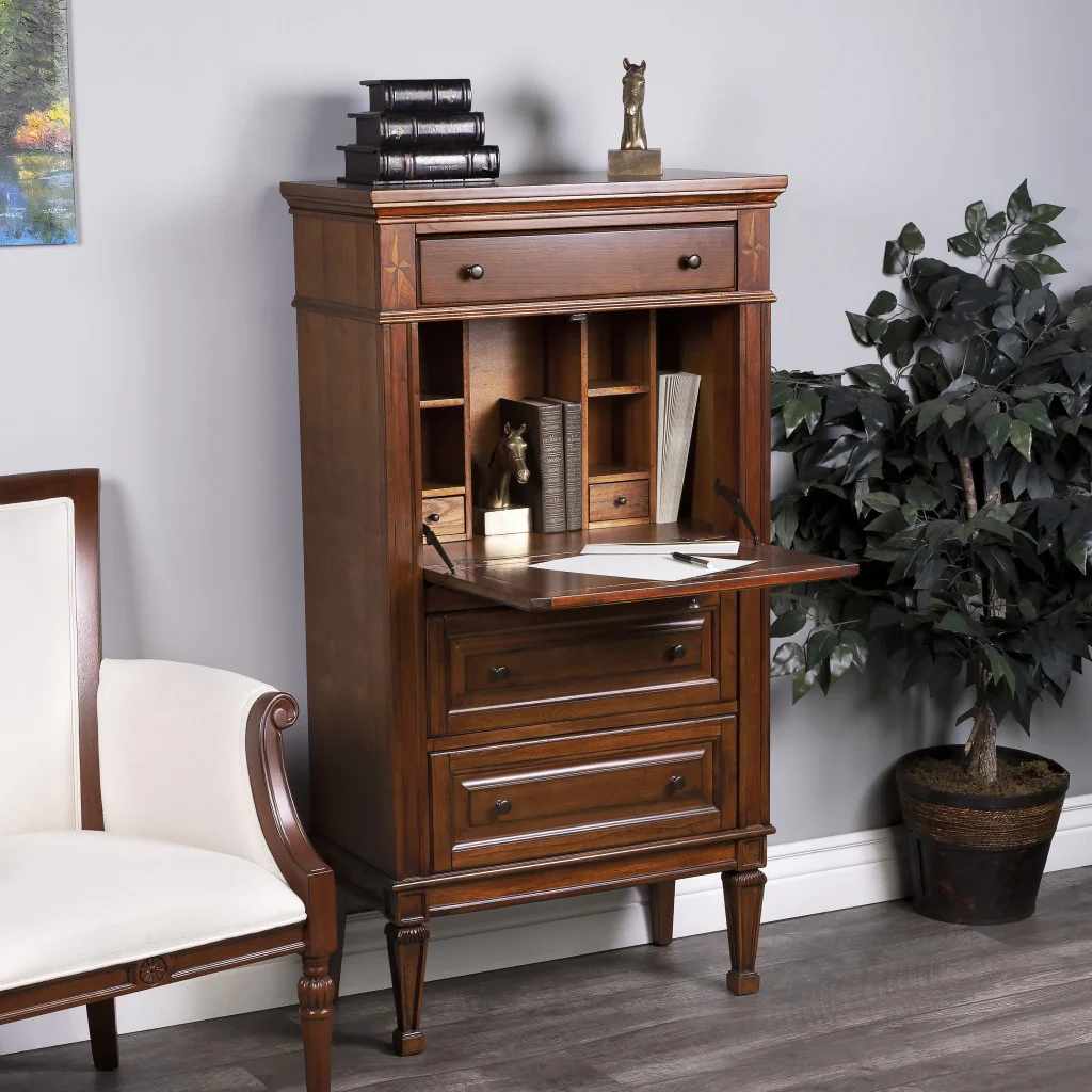 Classic Olive Ash Burl Secretary By Homeroots - Image 8