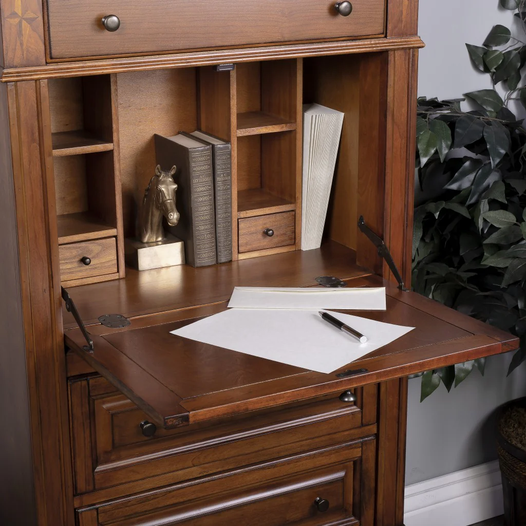 Classic Olive Ash Burl Secretary By Homeroots - Image 9