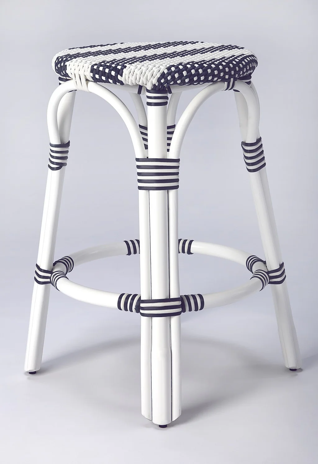 Classic White And Navy Blue Rattan Counter Stool By Homeroots - Image 2
