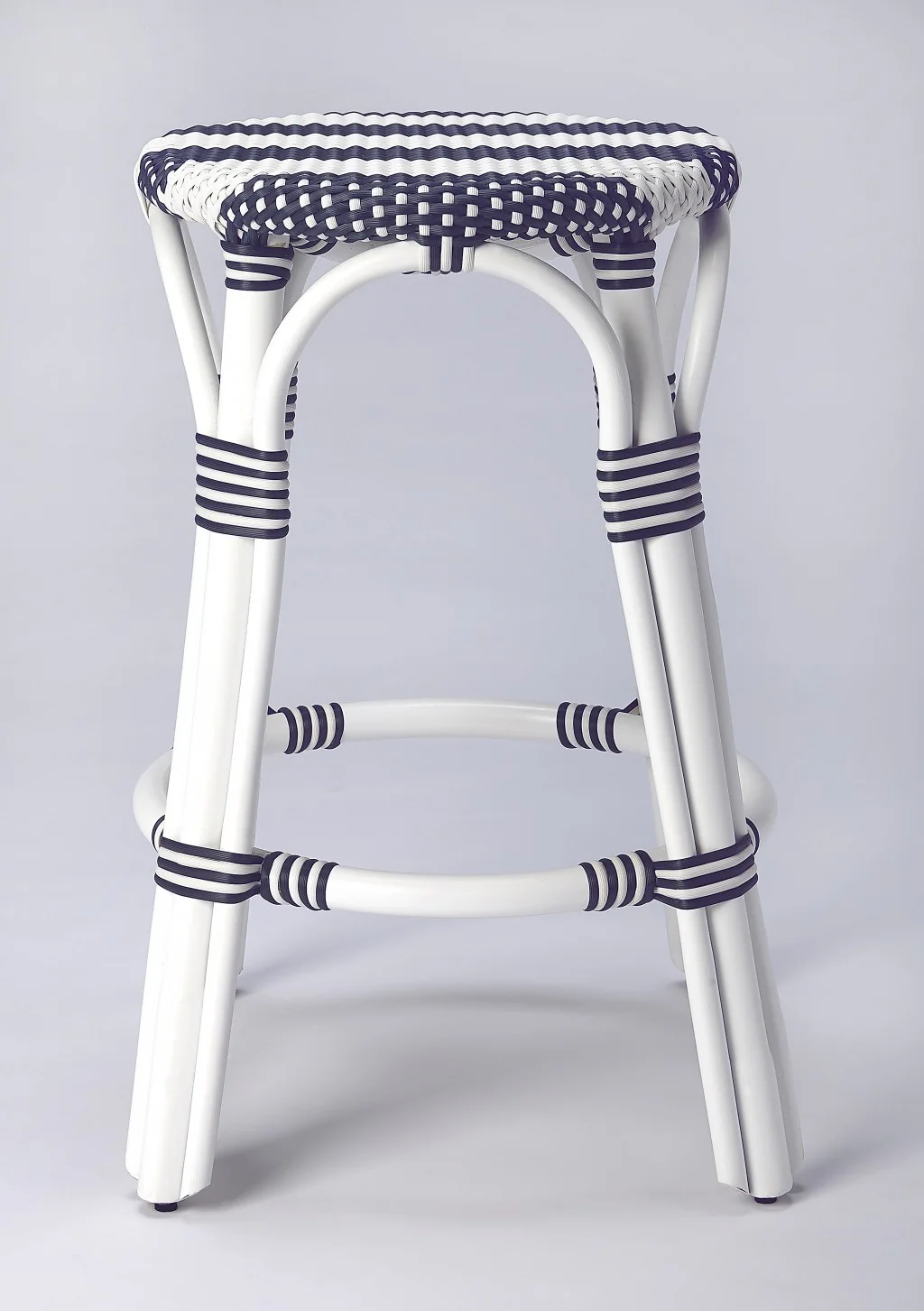 Classic White And Navy Blue Rattan Counter Stool By Homeroots - Image 3