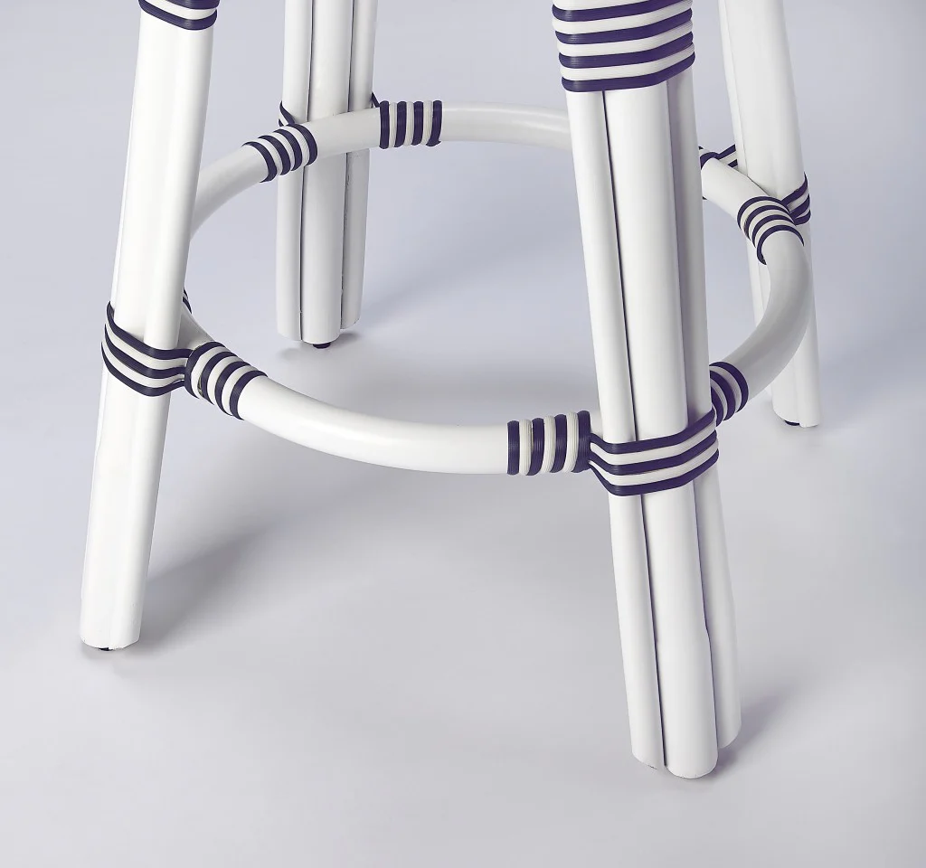 Classic White And Navy Blue Rattan Counter Stool By Homeroots - Image 4