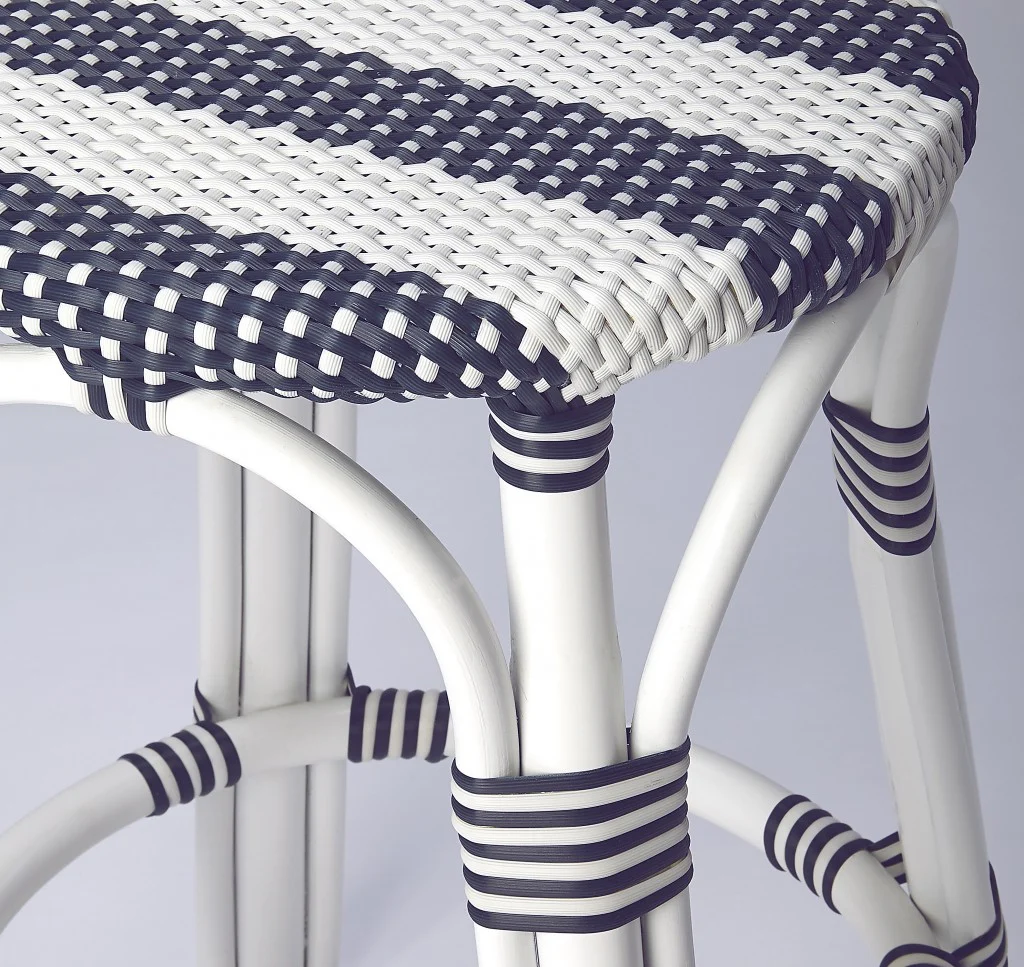Classic White And Navy Blue Rattan Counter Stool By Homeroots - Image 5