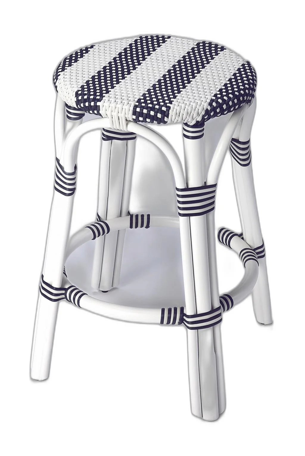 Classic White And Navy Blue Rattan Counter Stool By Homeroots - Image 7