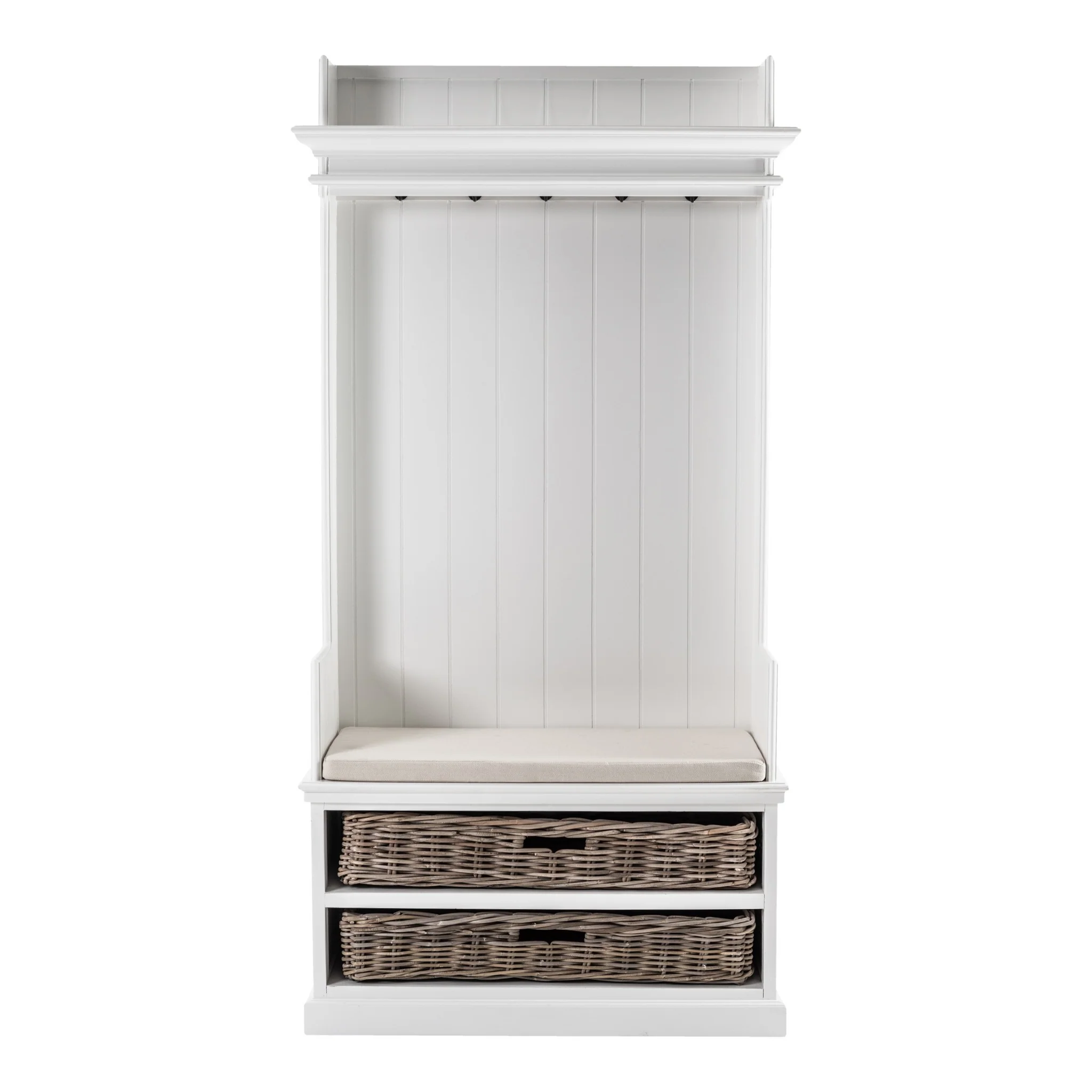 Classic White Entryway Coat Rack and Bench with Baskets By Homeroots - Image 2