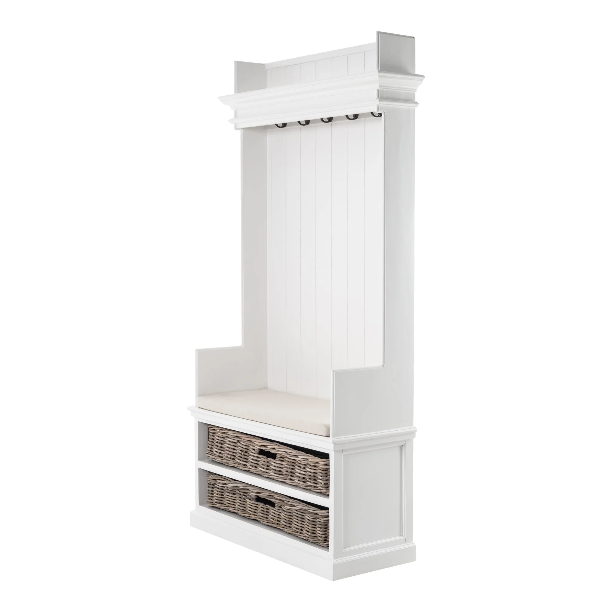 Classic White Entryway Coat Rack and Bench with Baskets By Homeroots - Image 3