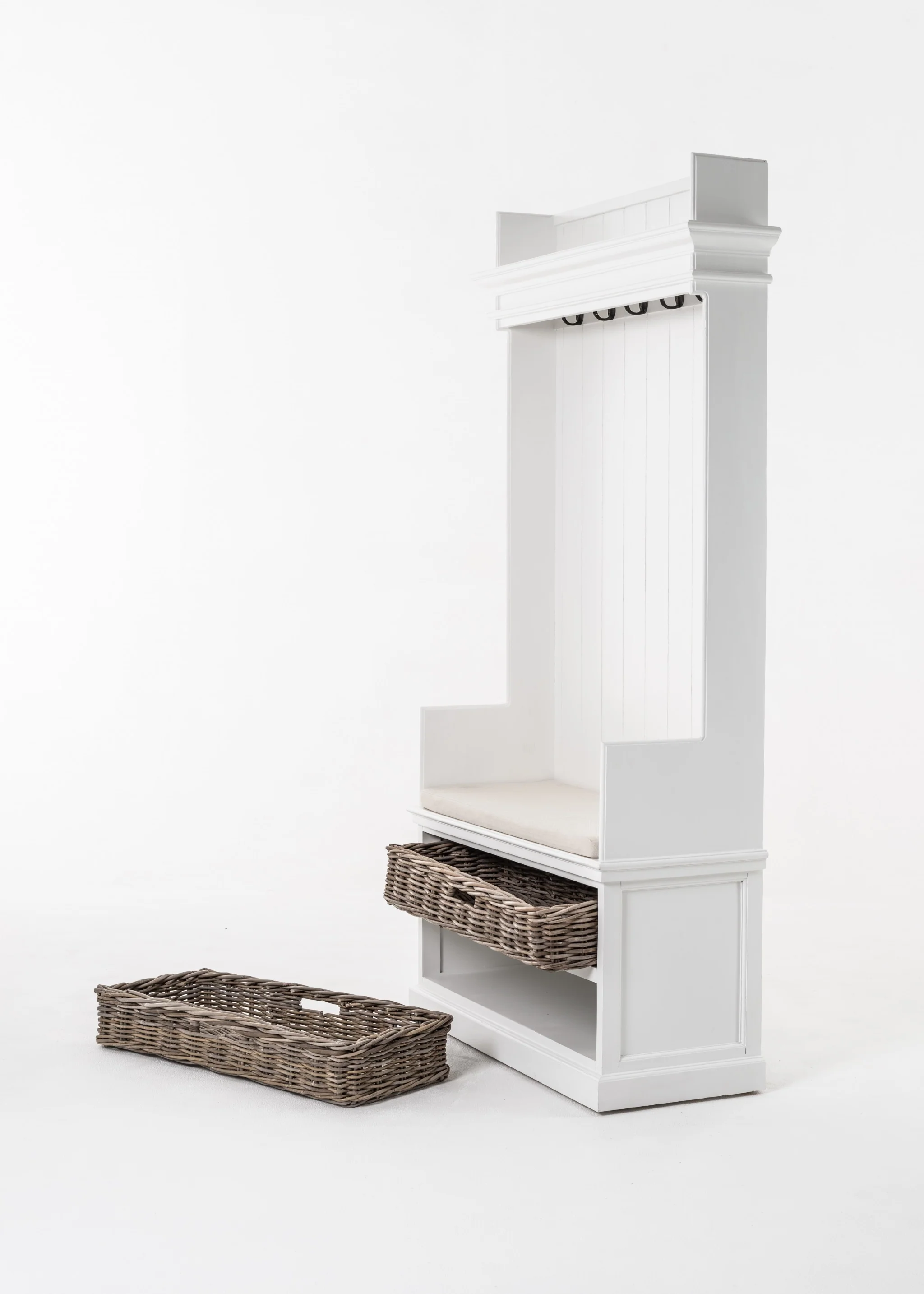 Classic White Entryway Coat Rack and Bench with Baskets By Homeroots - Image 6