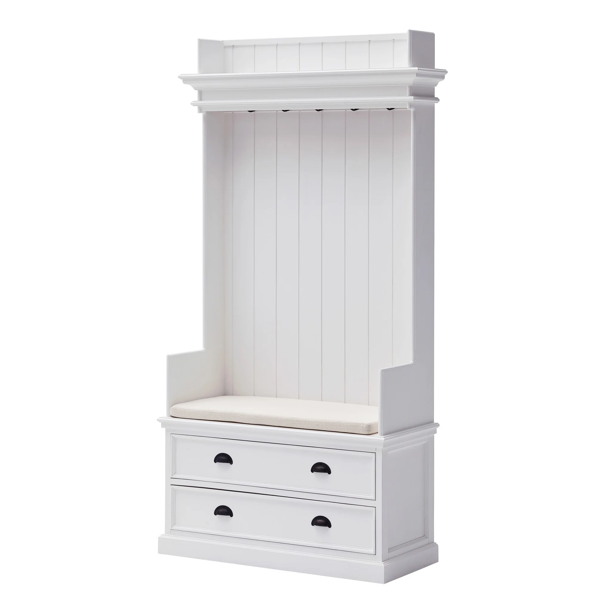 Classic White Entryway Coat Rack and Bench with Drawers By Homeroots - Image 3