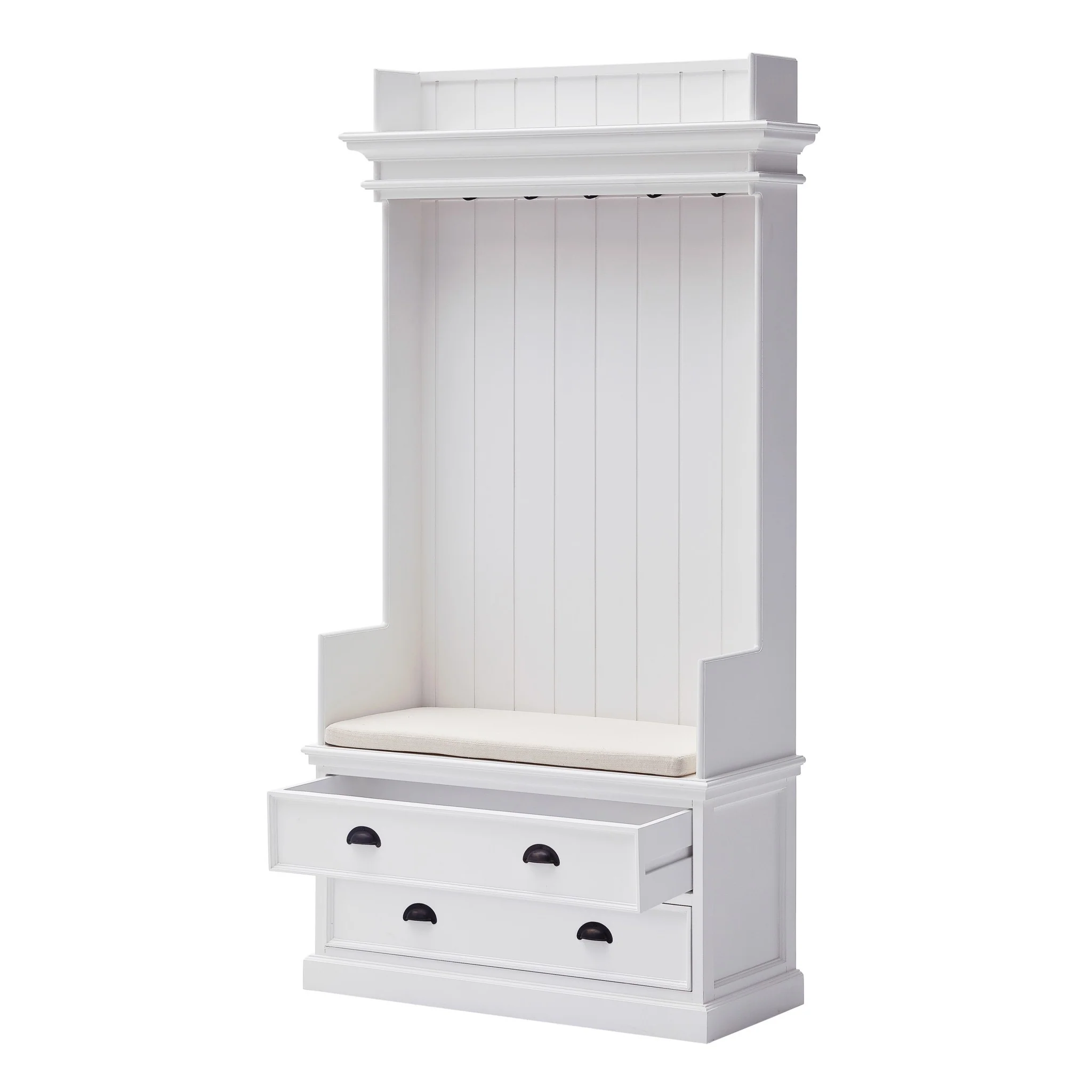 Classic White Entryway Coat Rack and Bench with Drawers By Homeroots - Image 4