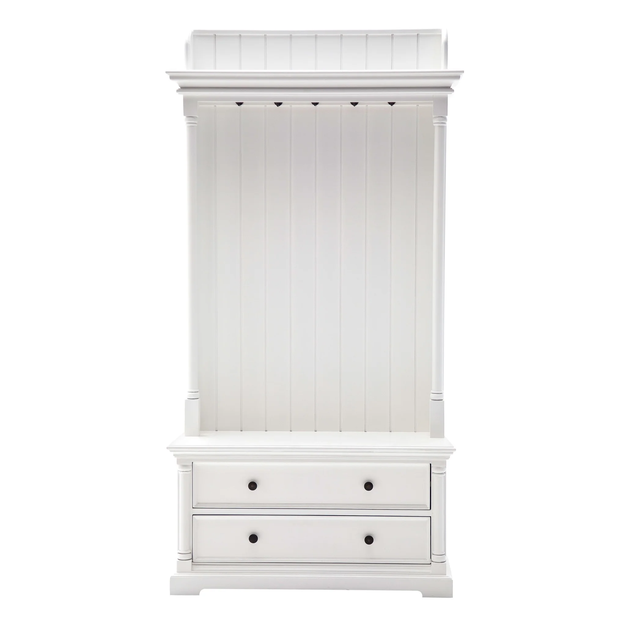 Classic White Hall Tree Coat Rack with Drawers By Homeroots - Image 2