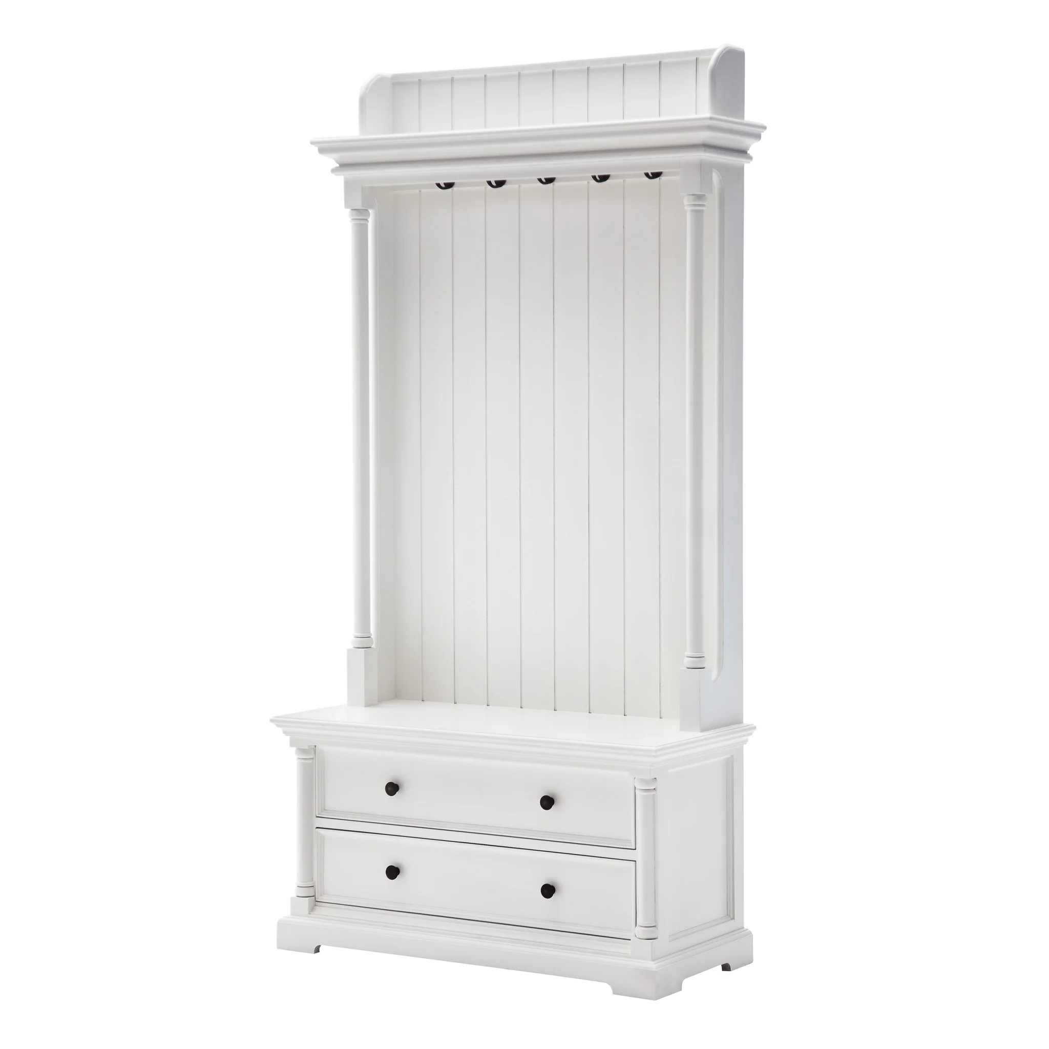 Classic White Hall Tree Coat Rack with Drawers By Homeroots - Image 3