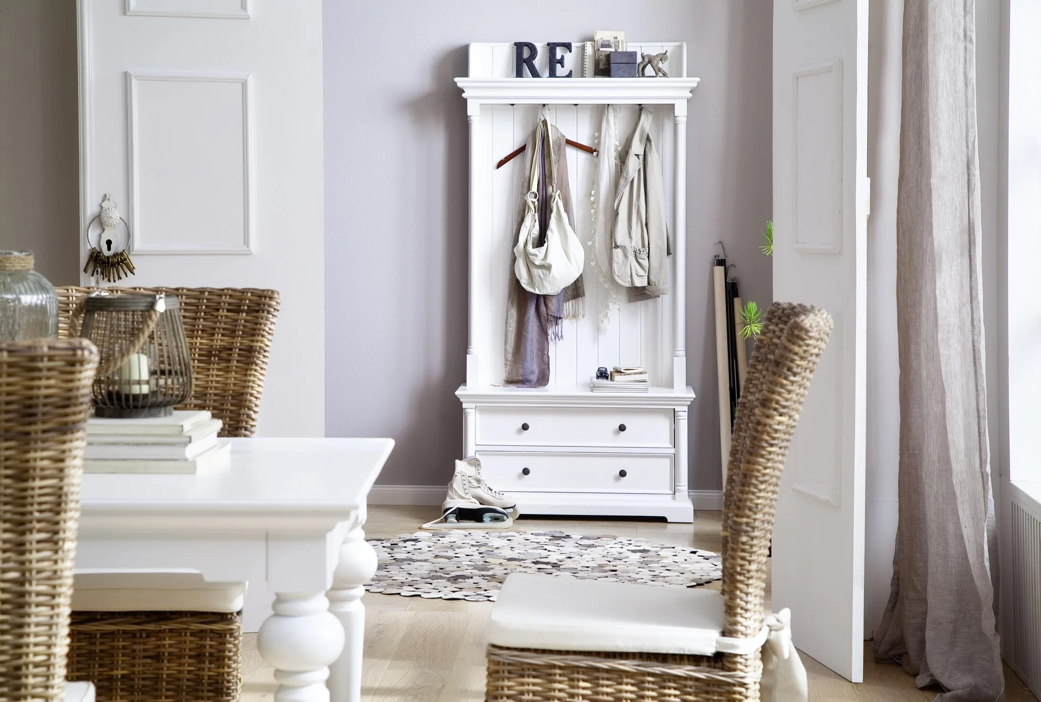 Classic White Hall Tree Coat Rack with Drawers By Homeroots - Image 7