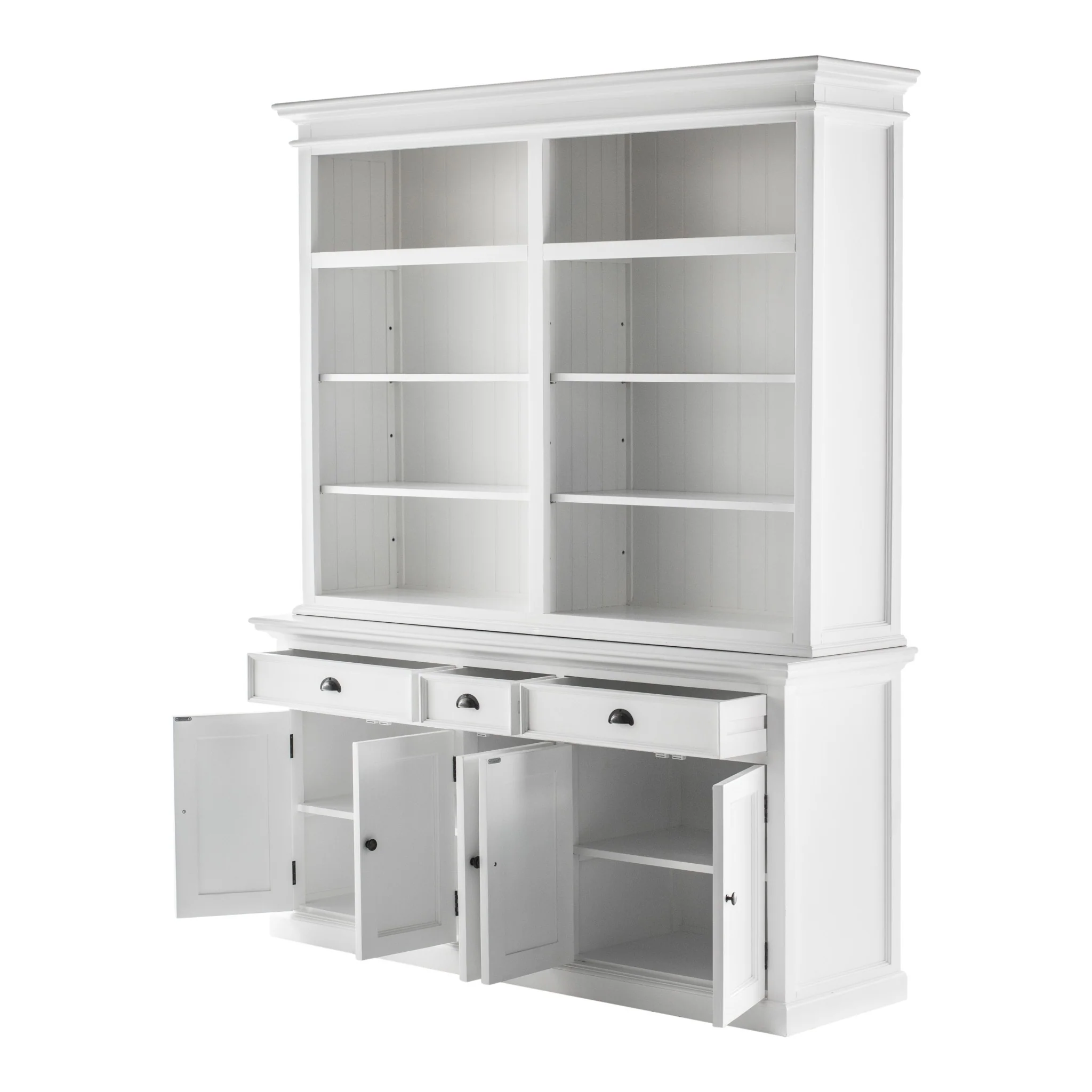 Classic White Hutch Bookcase with 5 Doors and 3 Drawers By Homeroots - Image 4