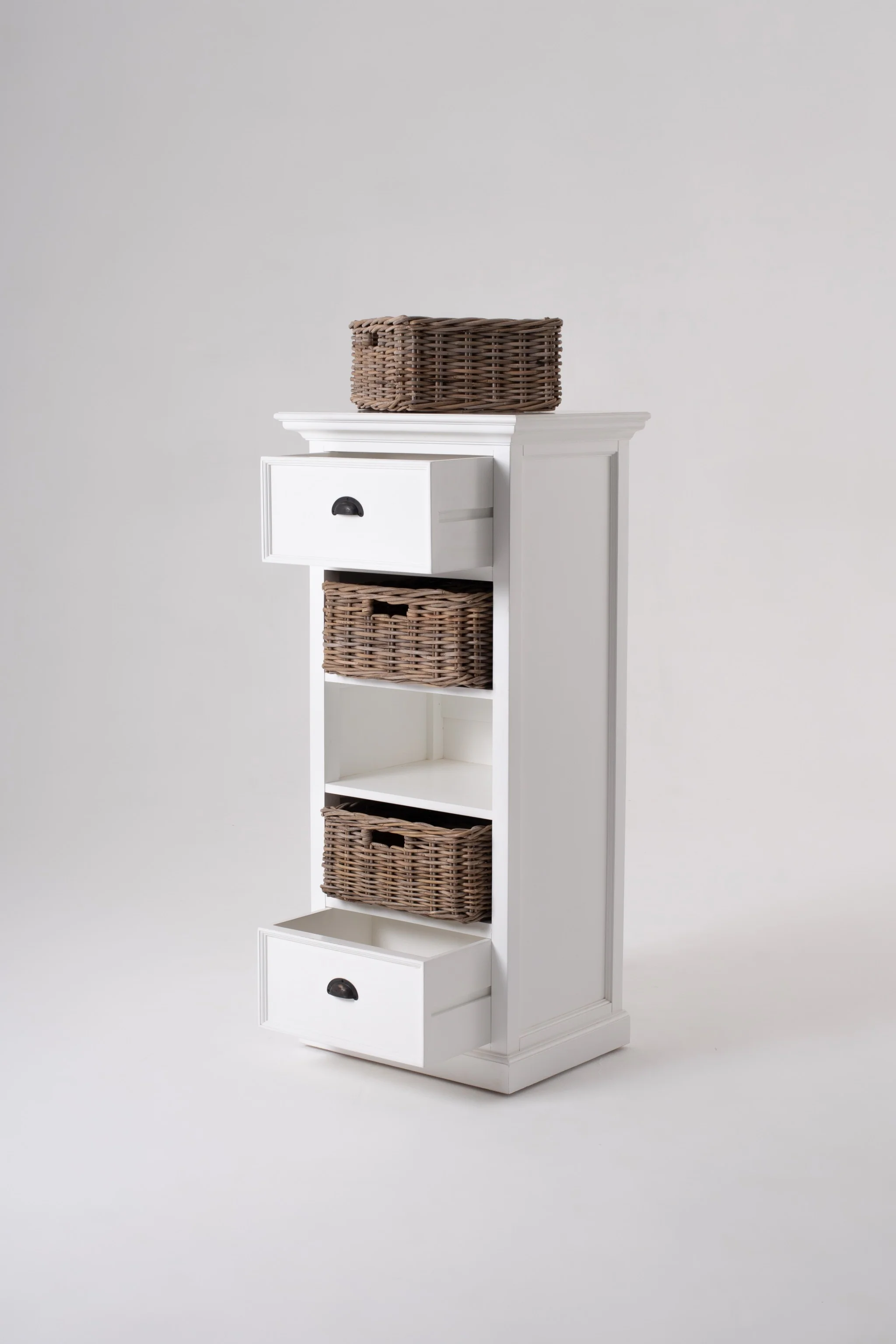 Classic White Storage Cabinet With Basket Set By Homeroots - Image 5