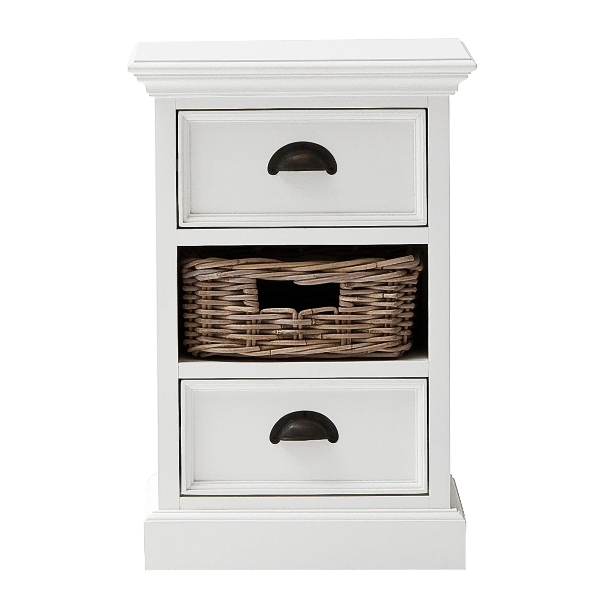 Classic White Two Drawer Nightstand Unit With Basket By Homeroots - Image 2
