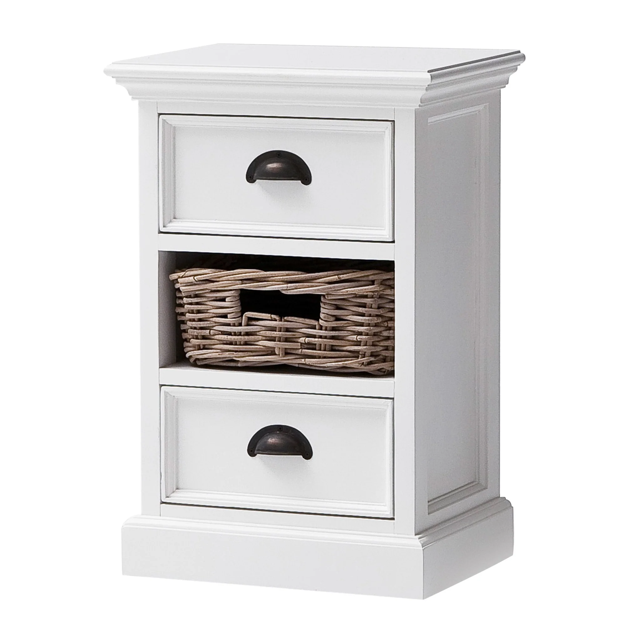 Classic White Two Drawer Nightstand Unit With Basket By Homeroots - Image 4