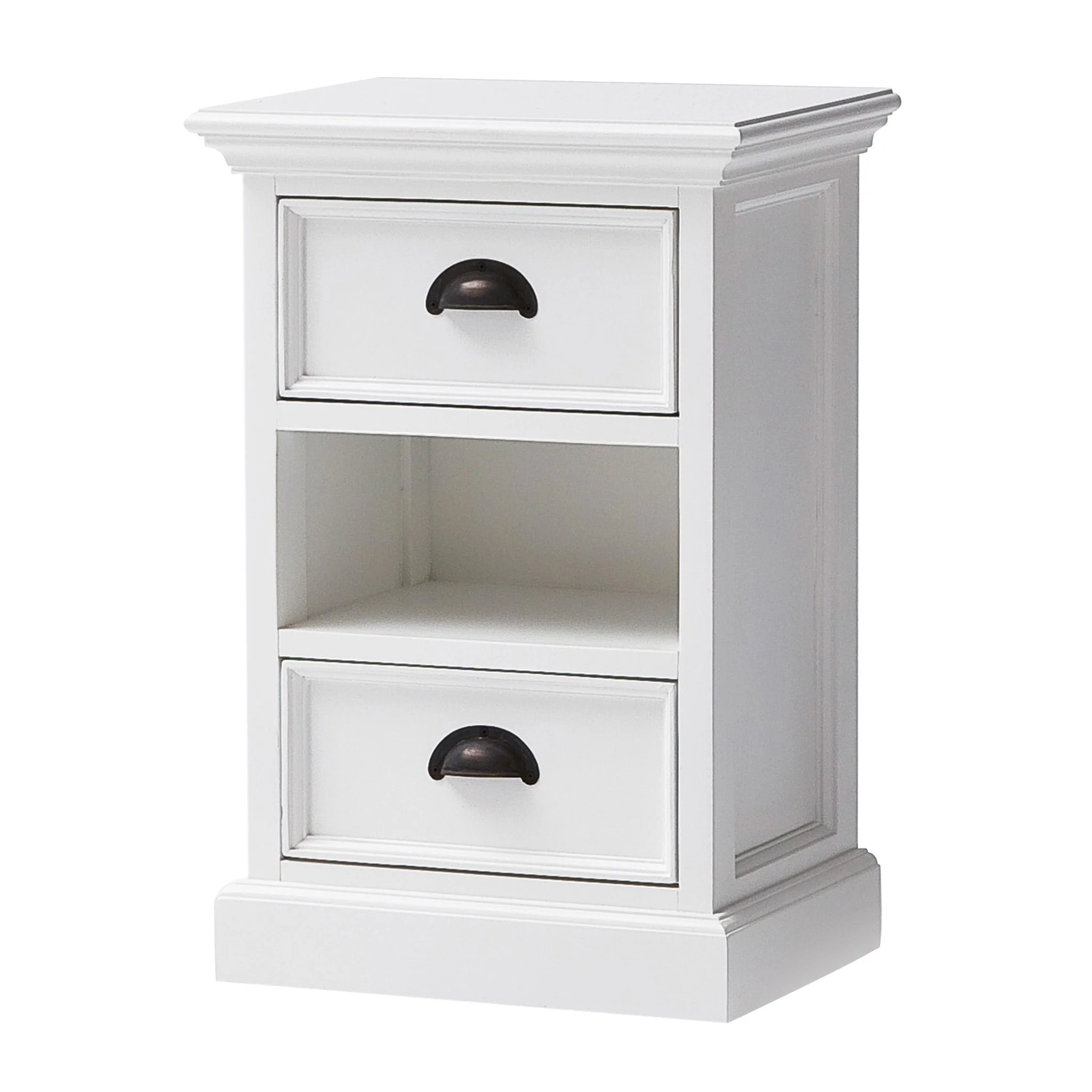 Classic White Two Drawer Nightstand Unit With Basket By Homeroots - Image 5