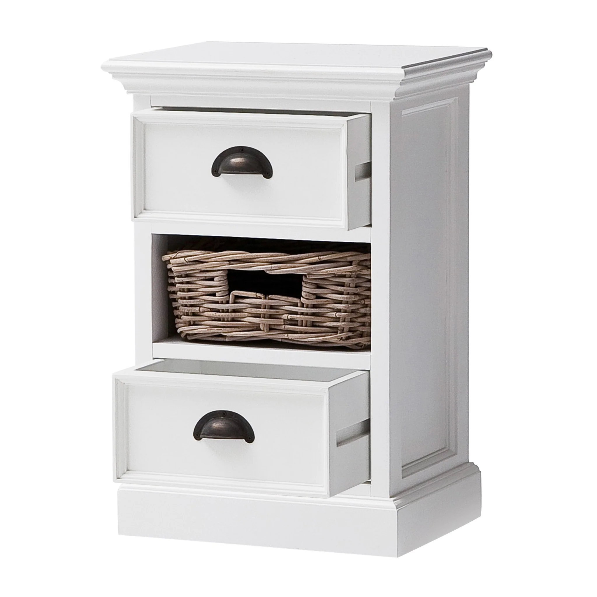 Classic White Two Drawer Nightstand Unit With Basket By Homeroots - Image 6