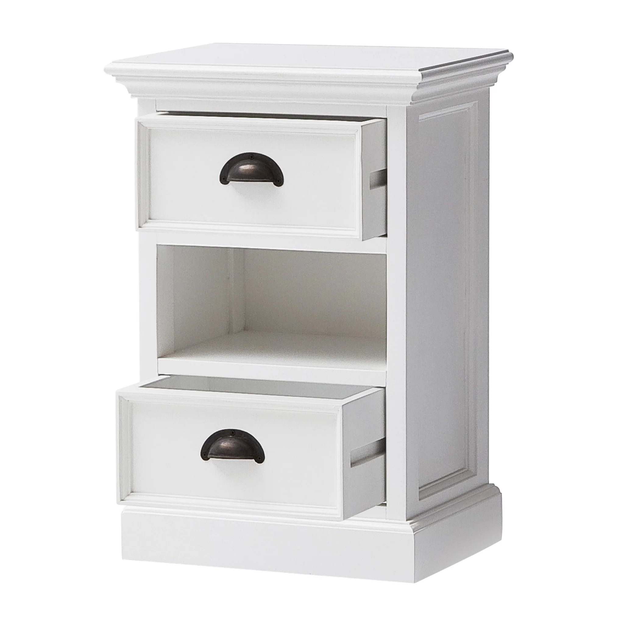 Classic White Two Drawer Nightstand Unit With Basket By Homeroots - Image 7