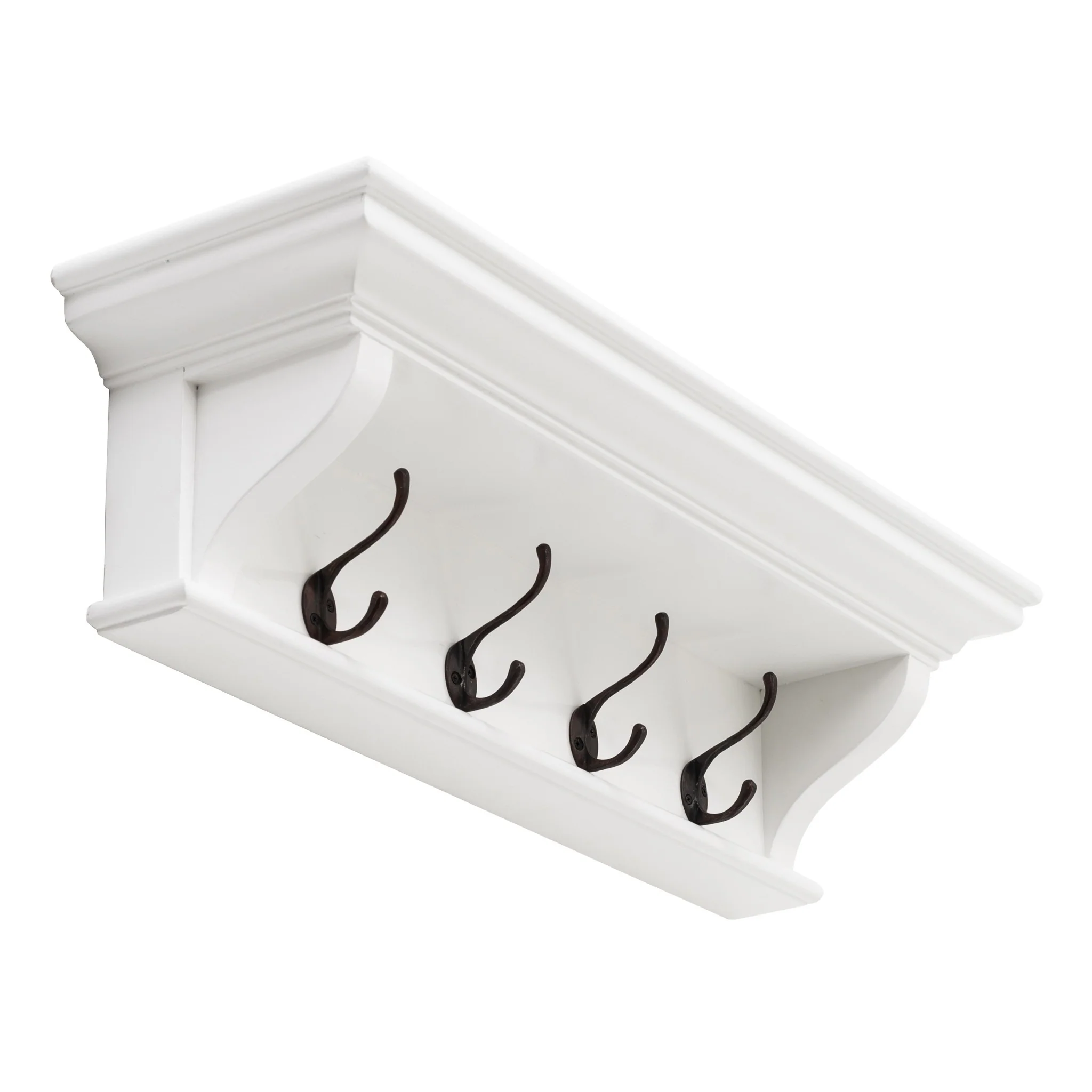 Classic White Wood Wide Four Hook Hanging Coat Rack By Homeroots - Image 2