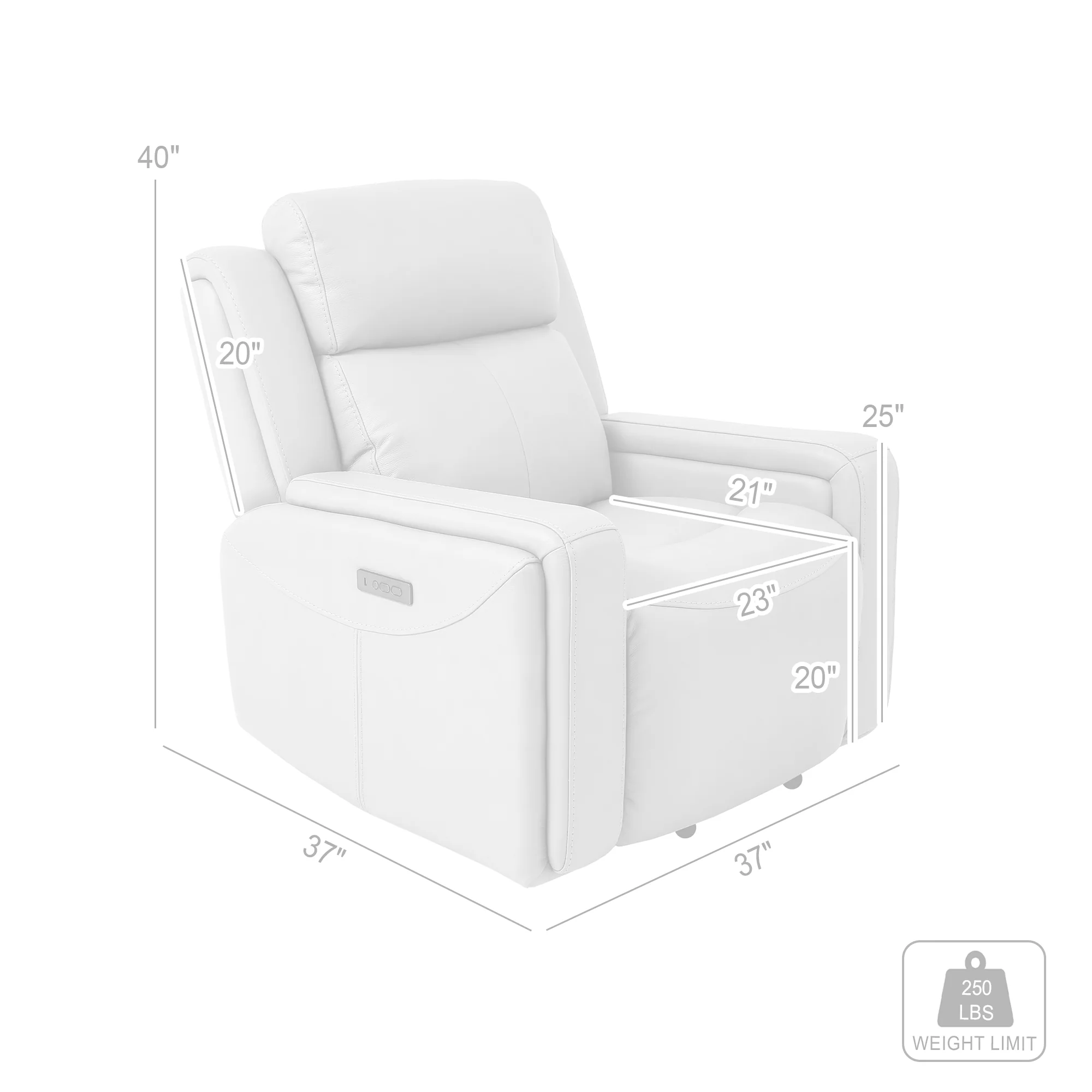 Claude Dual Power Headrest and Lumbar Support Recliner Chair in Light Grey Genuine Leather By Armen Living - Image 10
