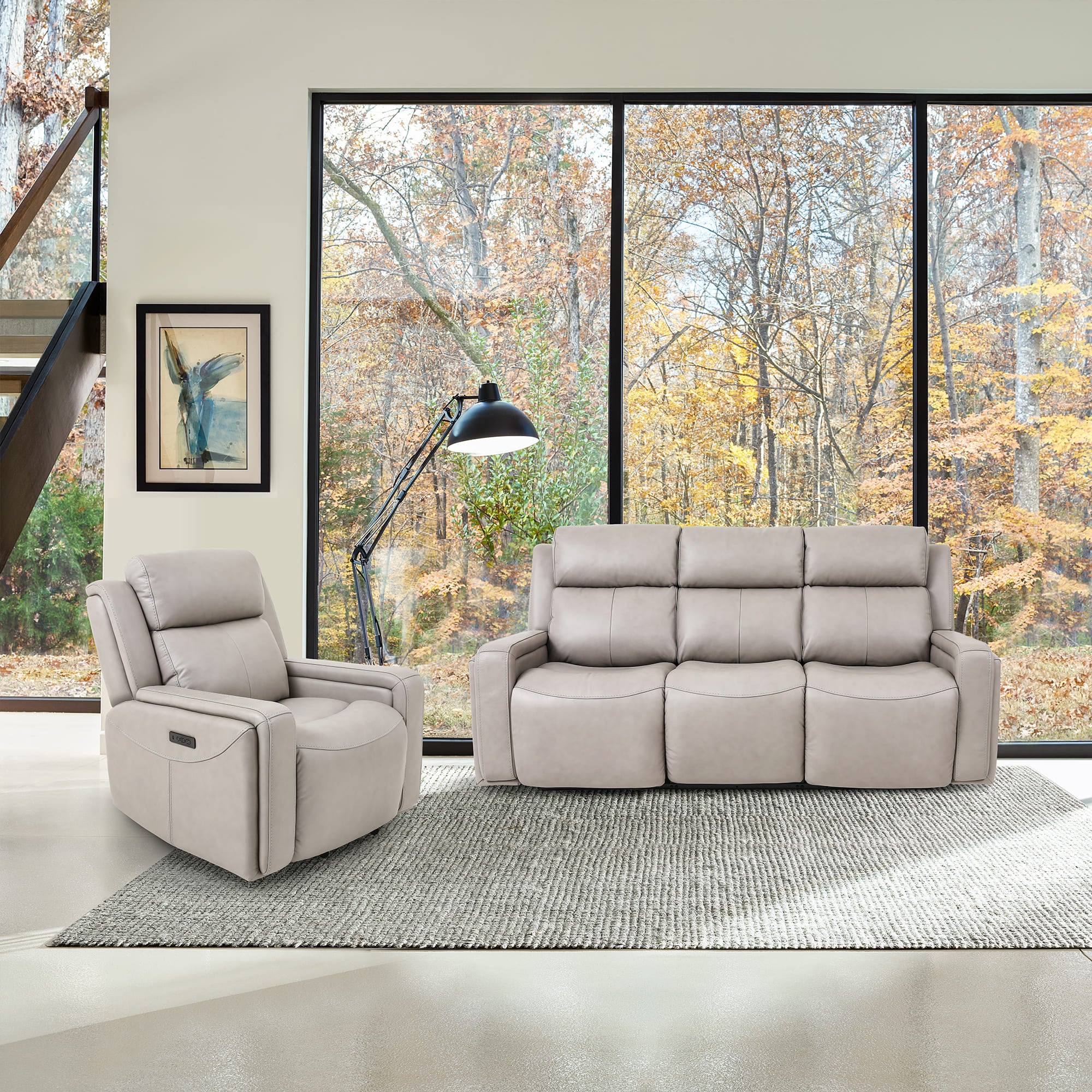 Claude Dual Power Headrest and Lumbar Support Recliner Chair in Light Grey Genuine Leather By Armen Living - Image 3