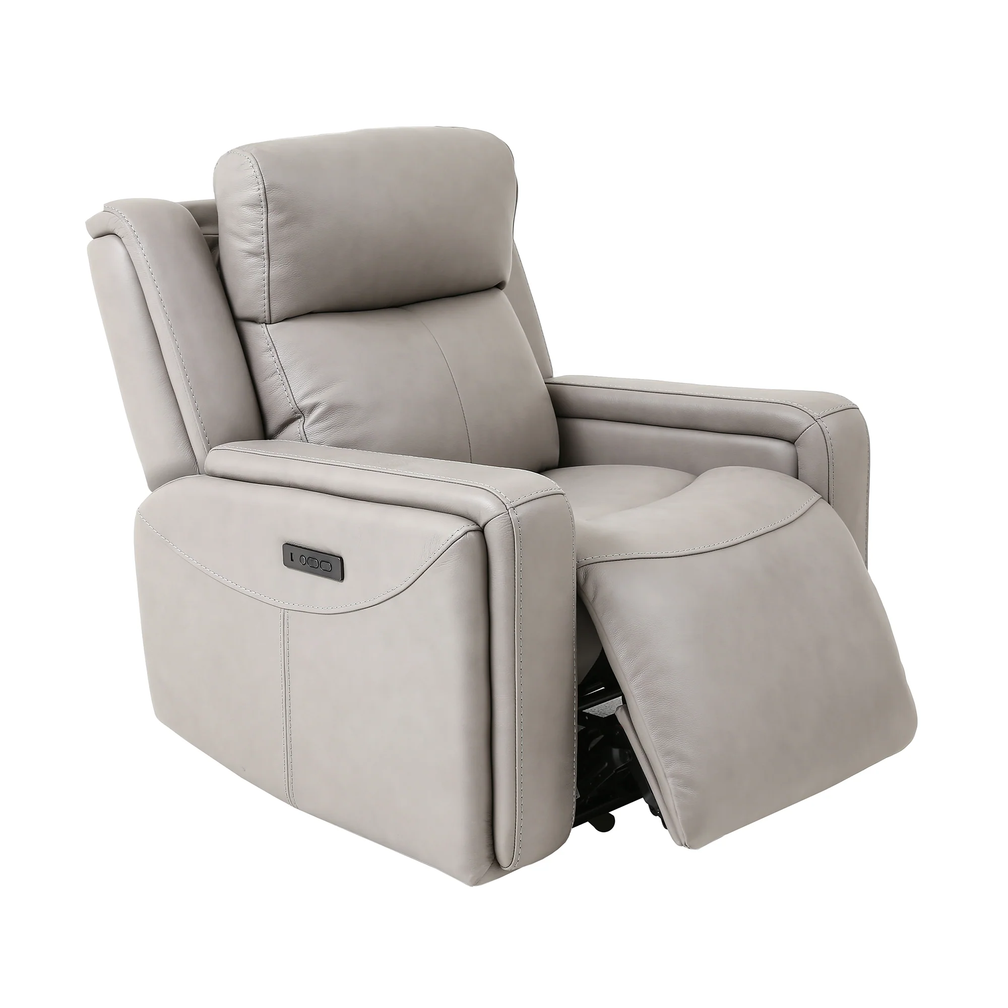 Claude Dual Power Headrest and Lumbar Support Recliner Chair in Light Grey Genuine Leather By Armen Living - Image 5