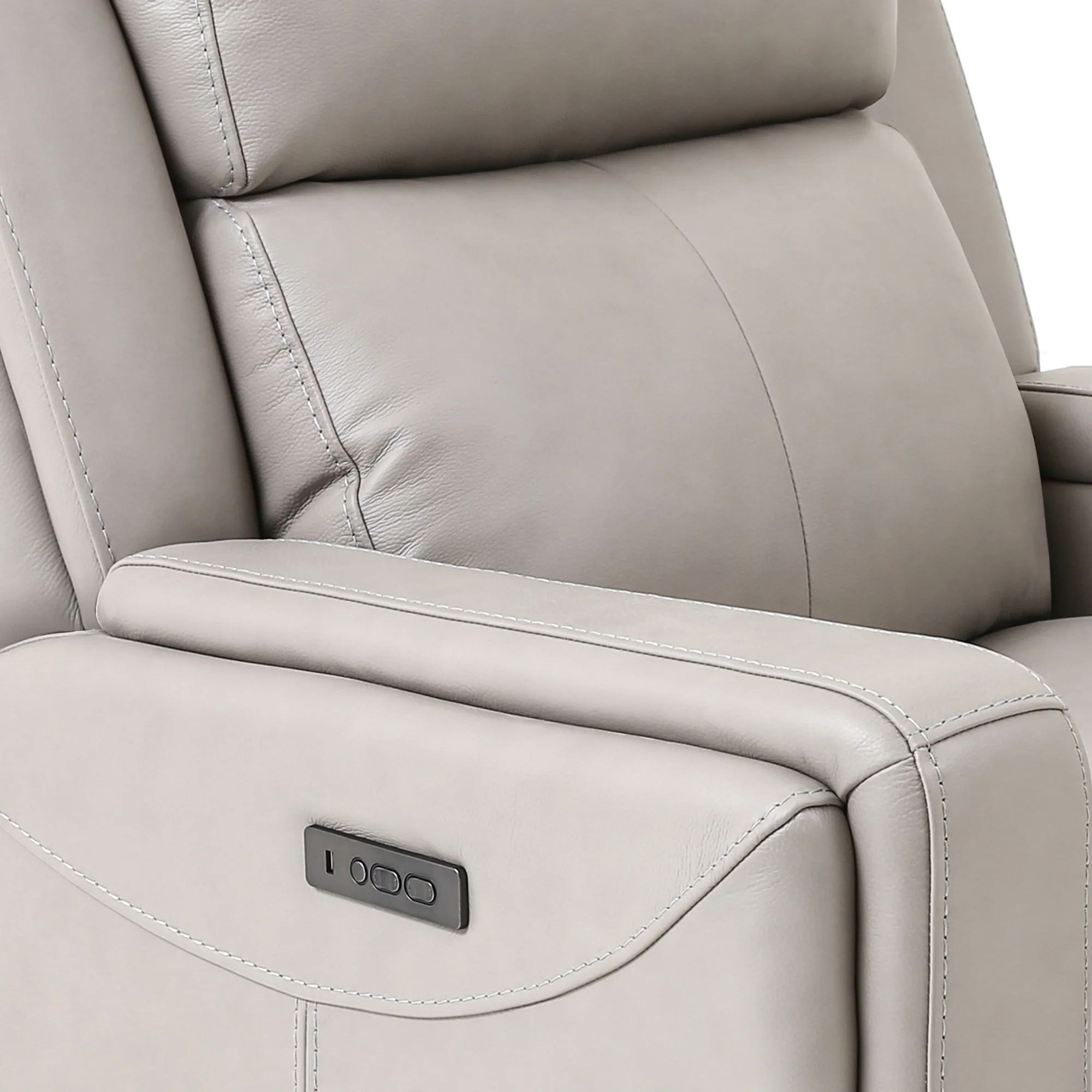 Claude Dual Power Headrest and Lumbar Support Recliner Chair in Light Grey Genuine Leather By Armen Living - Image 6