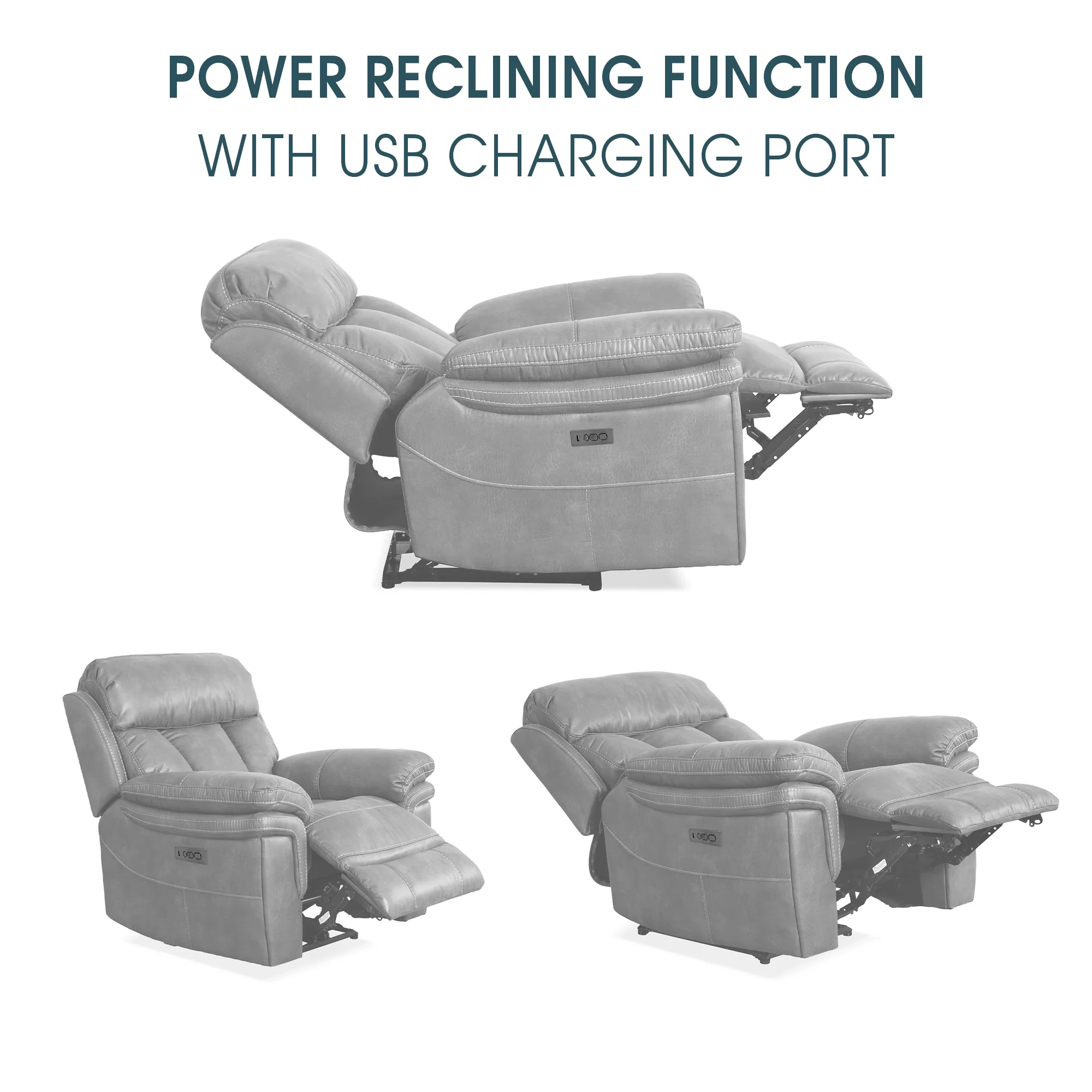Claude Dual Power Headrest and Lumbar Support Recliner Chair in Light Grey Genuine Leather By Armen Living - Image 9