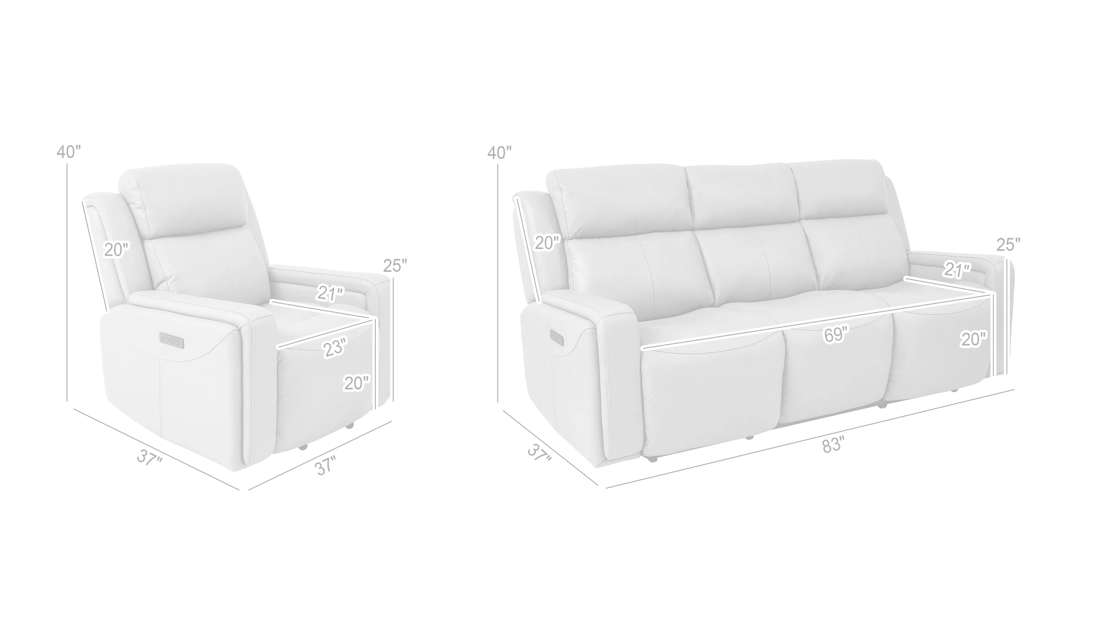 Claude Dual Power Headrest and Lumbar Support Reclining 2 Piece Sofa and Recliner Set in Light Grey Genuine Leather By Armen Living - Image 9