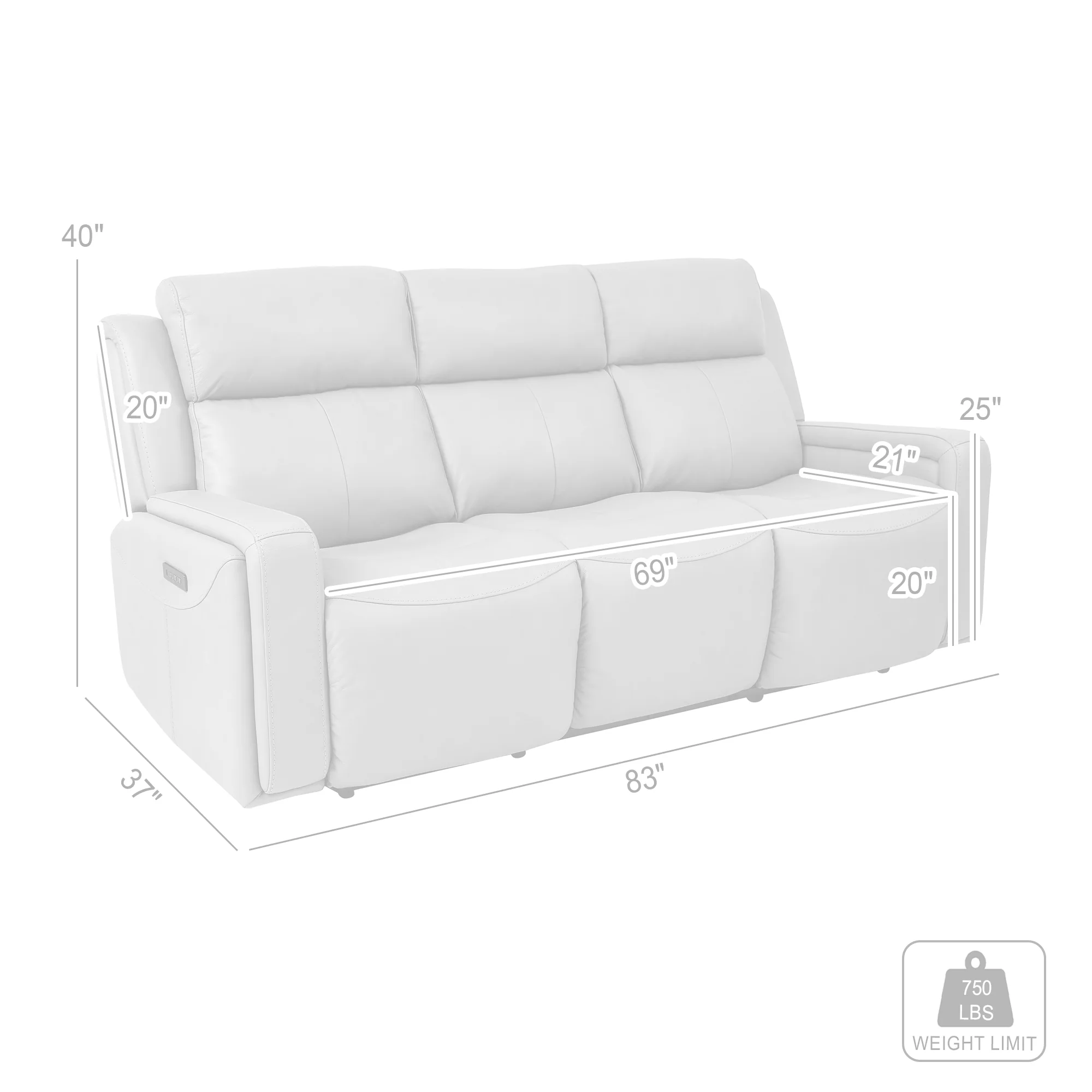 Claude Dual Power Headrest and Lumbar Support Reclining Sofa in Light Grey Genuine Leather By Armen Living - Image 10