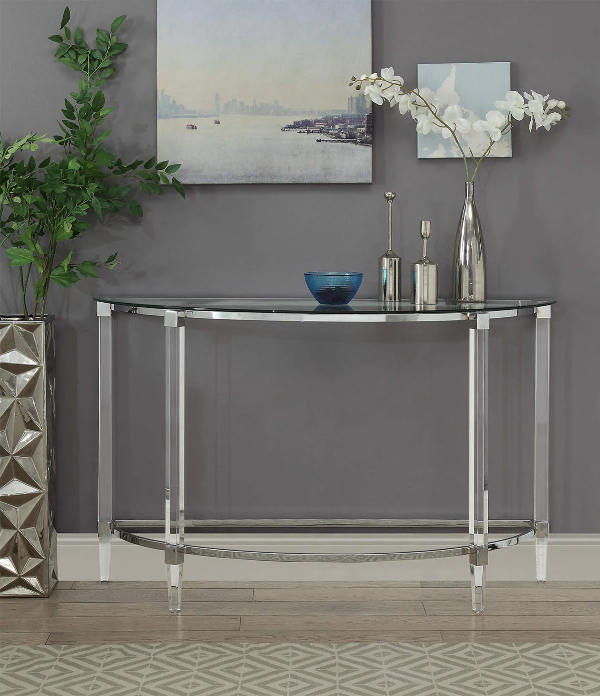Clear Acrylic Chrome Glass Metal Sofa Table By Homeroots - Image 2