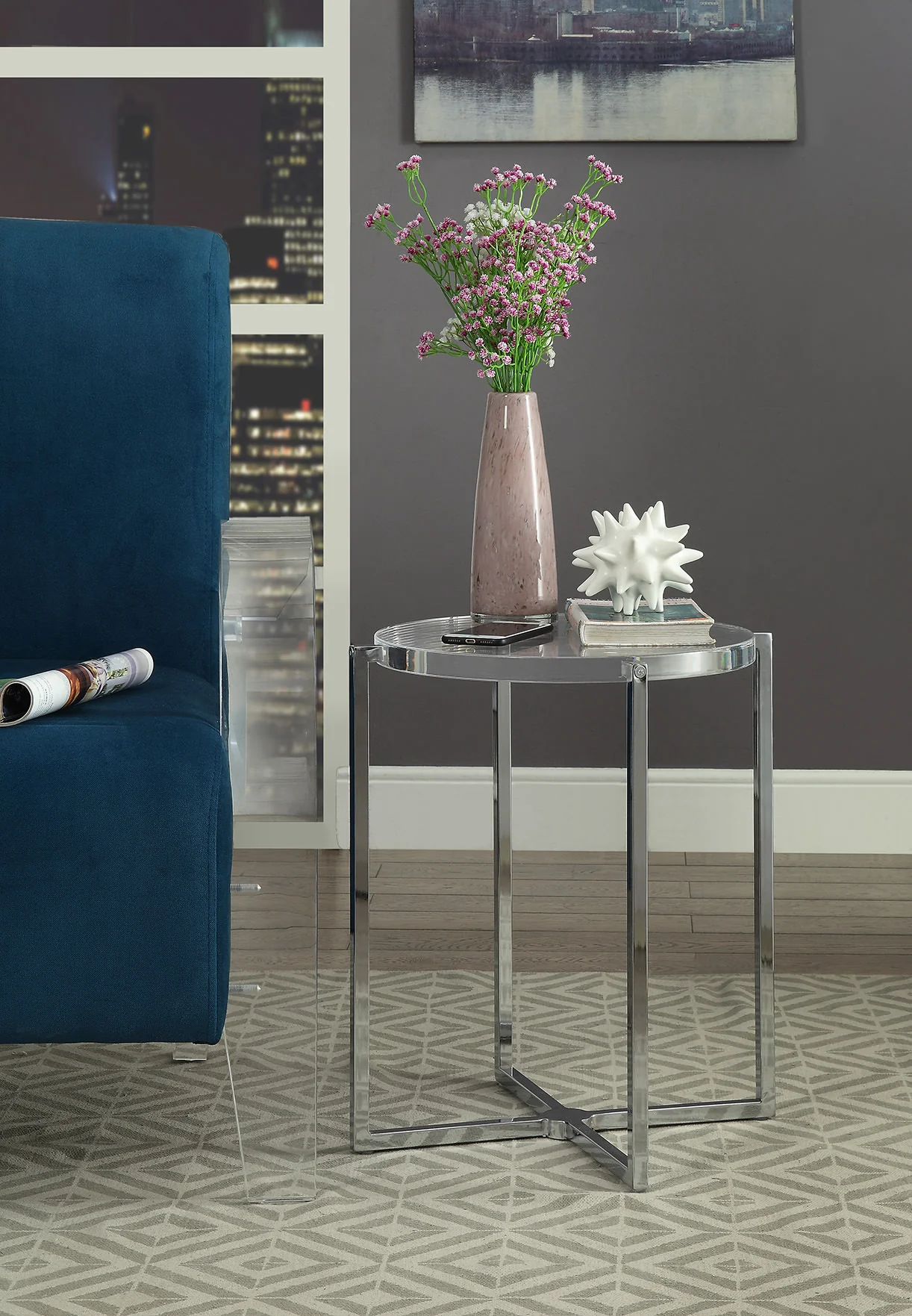 Clear Acrylic Chrome Metal Side Table By Homeroots - Image 2