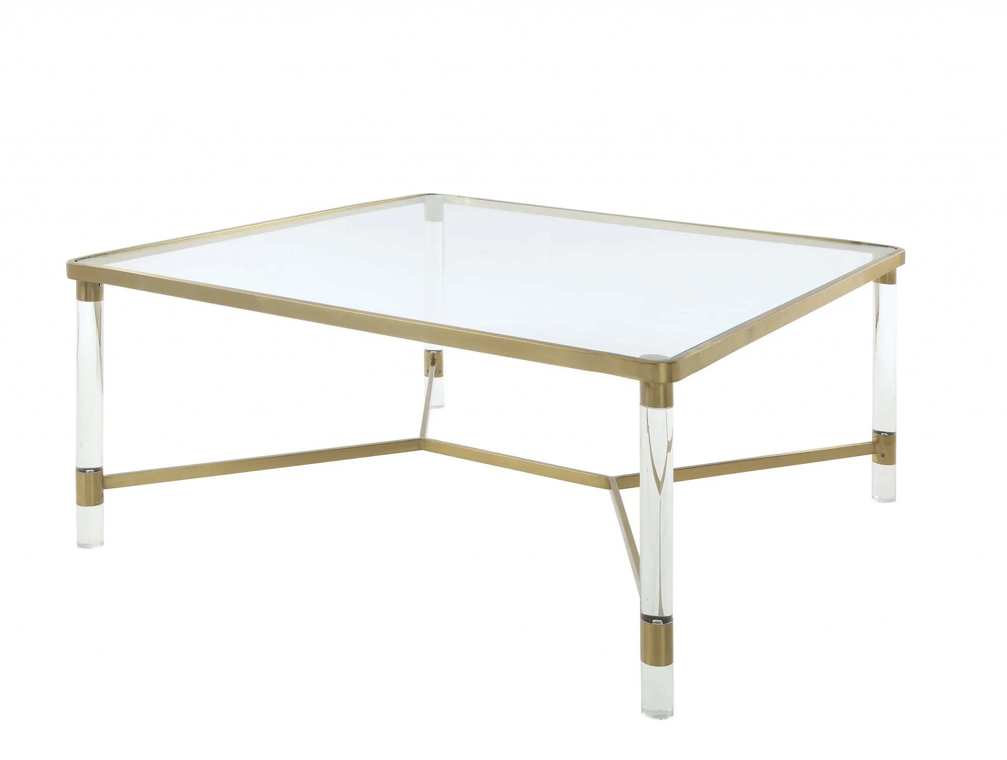 Clear Acrylic Gold Stainless Steel And Clear Glass Coffee Table By Homeroots - Image 2
