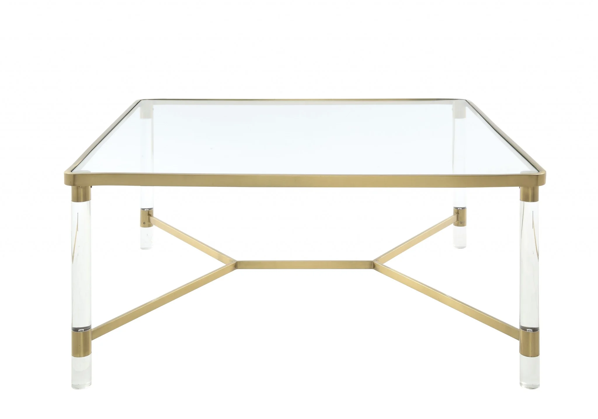 Clear Acrylic Gold Stainless Steel And Clear Glass Coffee Table By Homeroots - Image 4