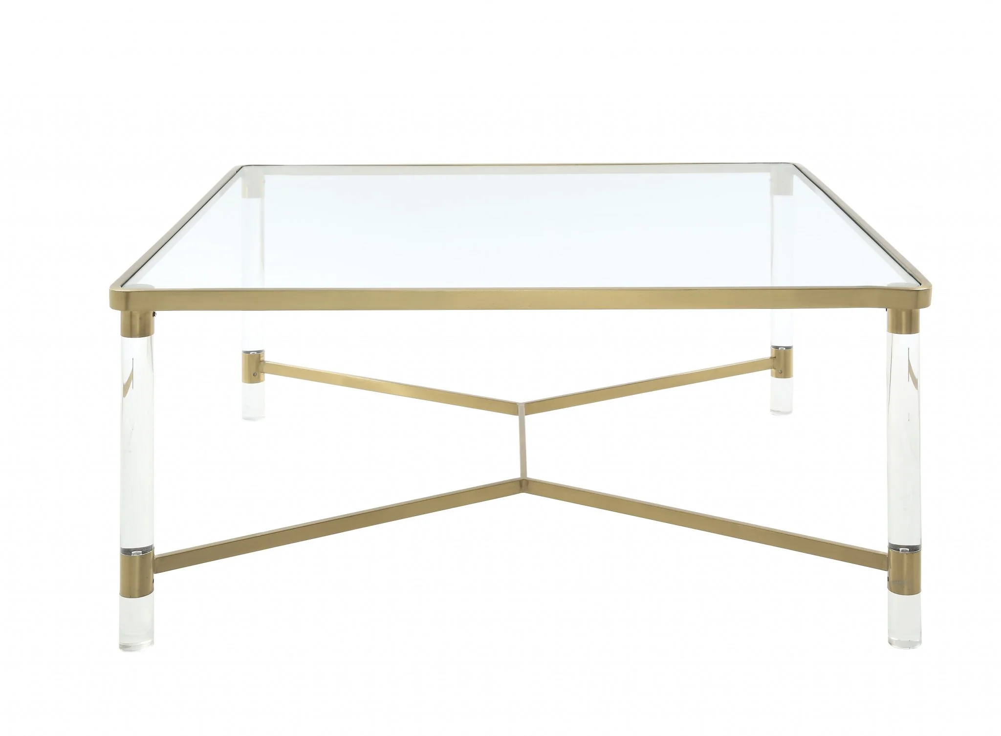 Clear Acrylic Gold Stainless Steel And Clear Glass Coffee Table By Homeroots - Image 5